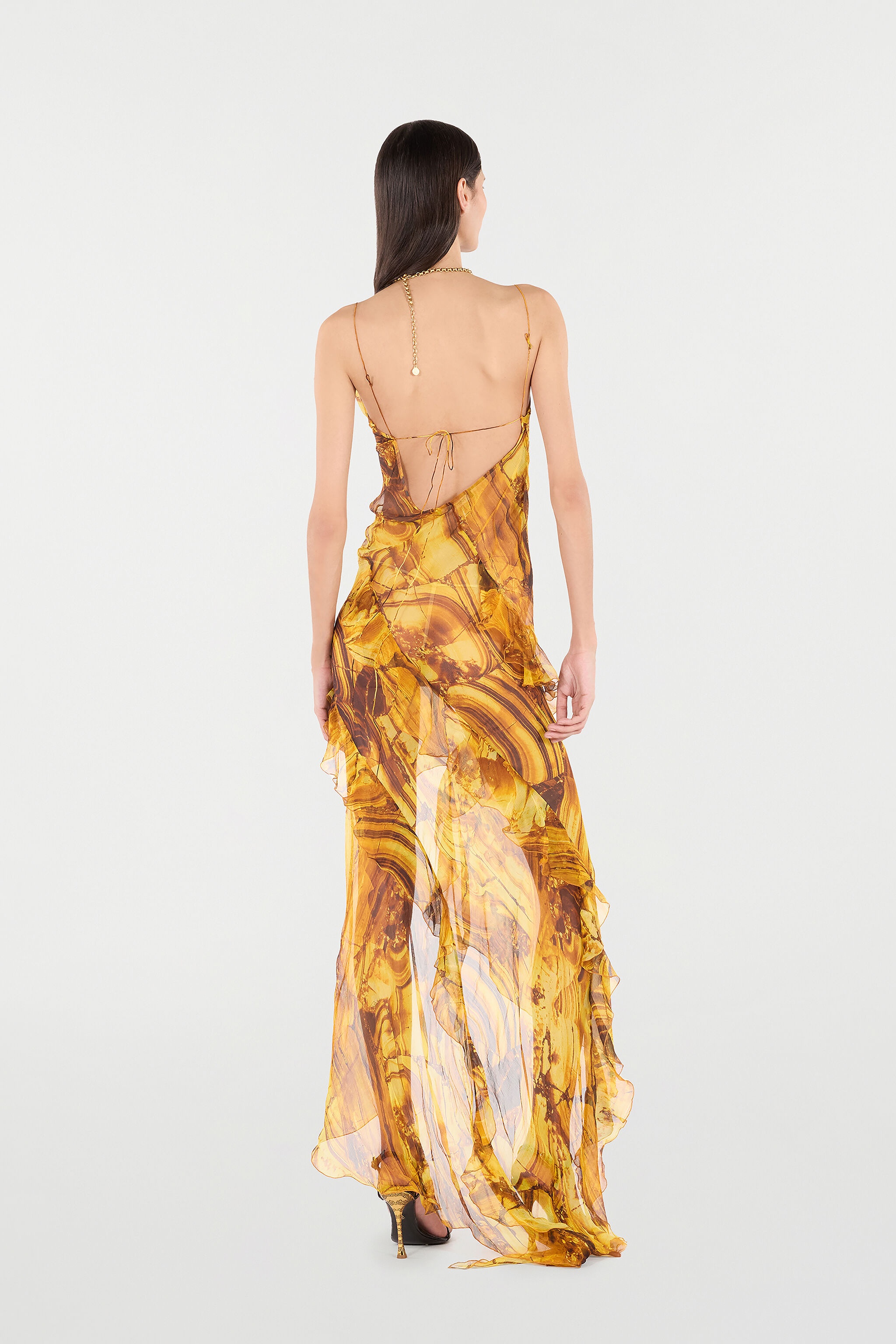 Asymmetric Silk Dress with Amber Print - 4
