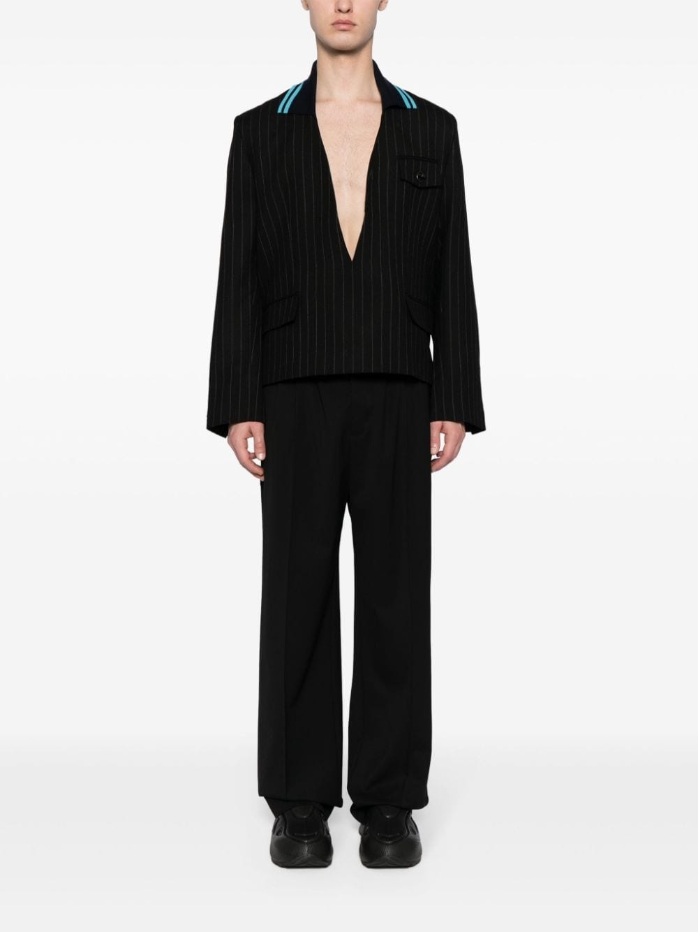 striped knit-collar jacket - 2