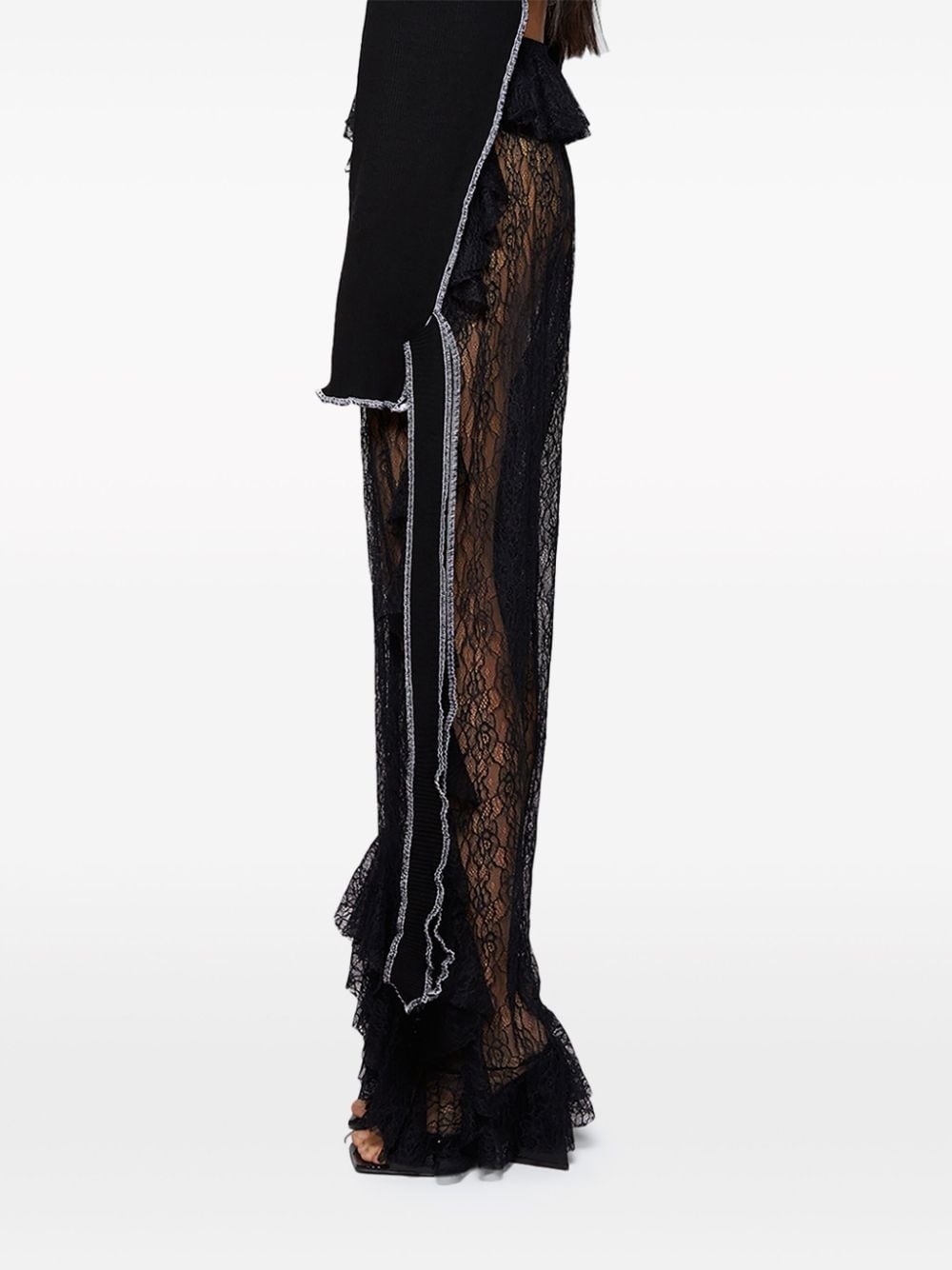 ruffled straight-leg lace trousers - 4