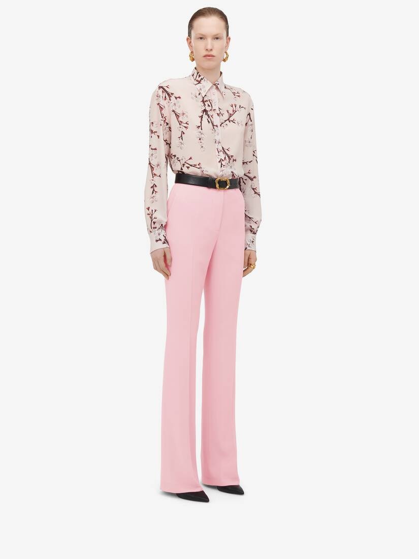 Women's High-waisted Narrow Bootcut Trousers in Cherry Blossom Pink - 3
