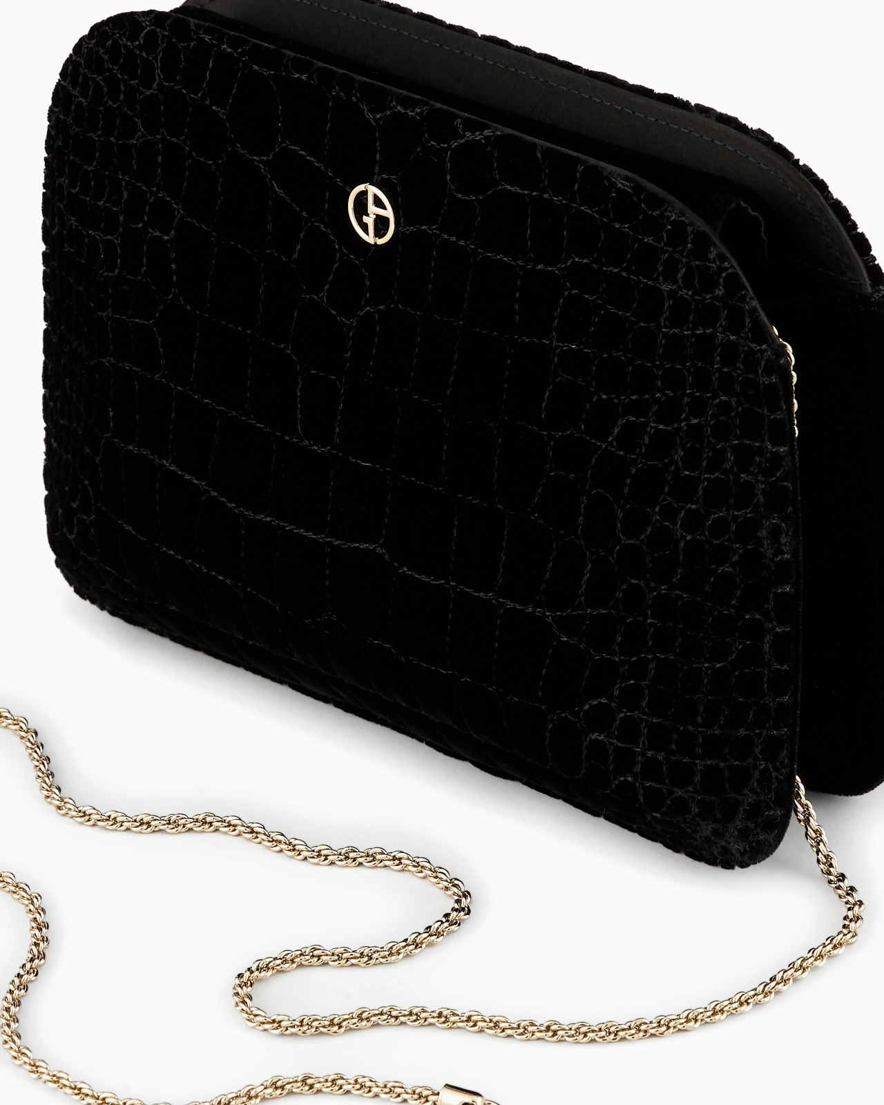 La Prima croc-quilted velvet clutch bag - 5