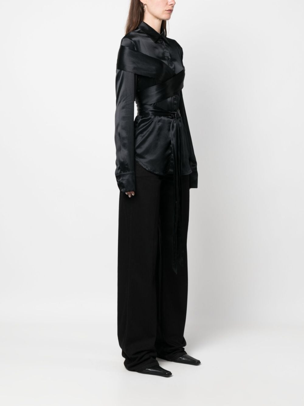 wraparound-strap satin shirt - 3