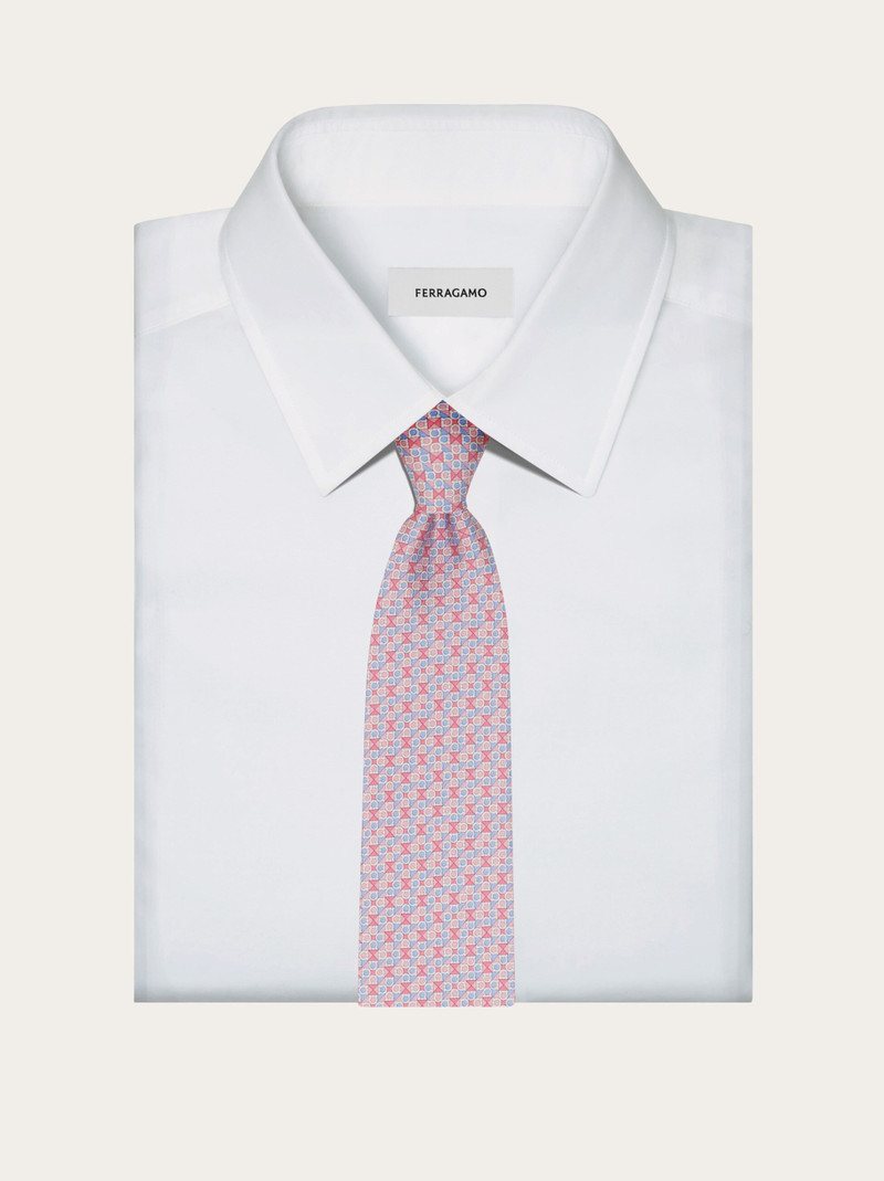 Gancini square print silk tie 4