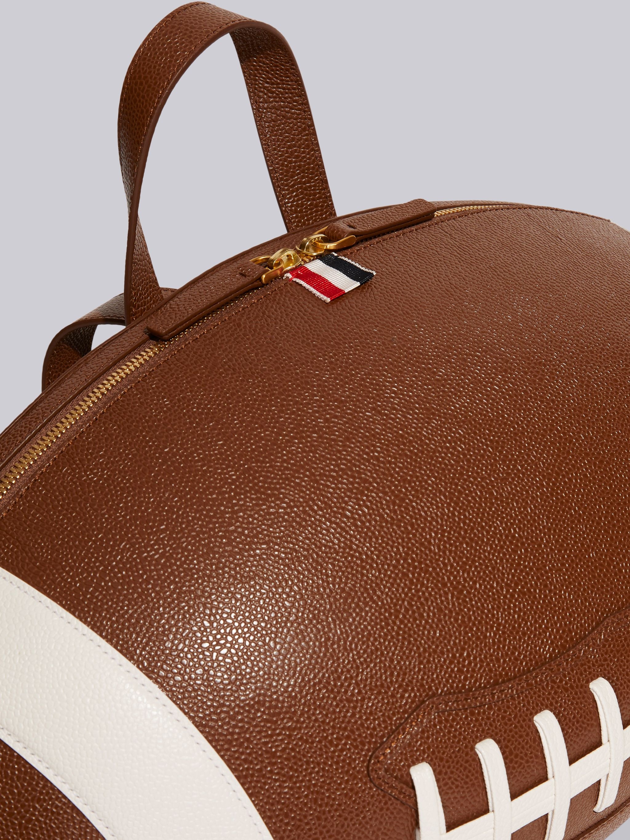 Brown Pebble Grain Leather Football Backpack - 2