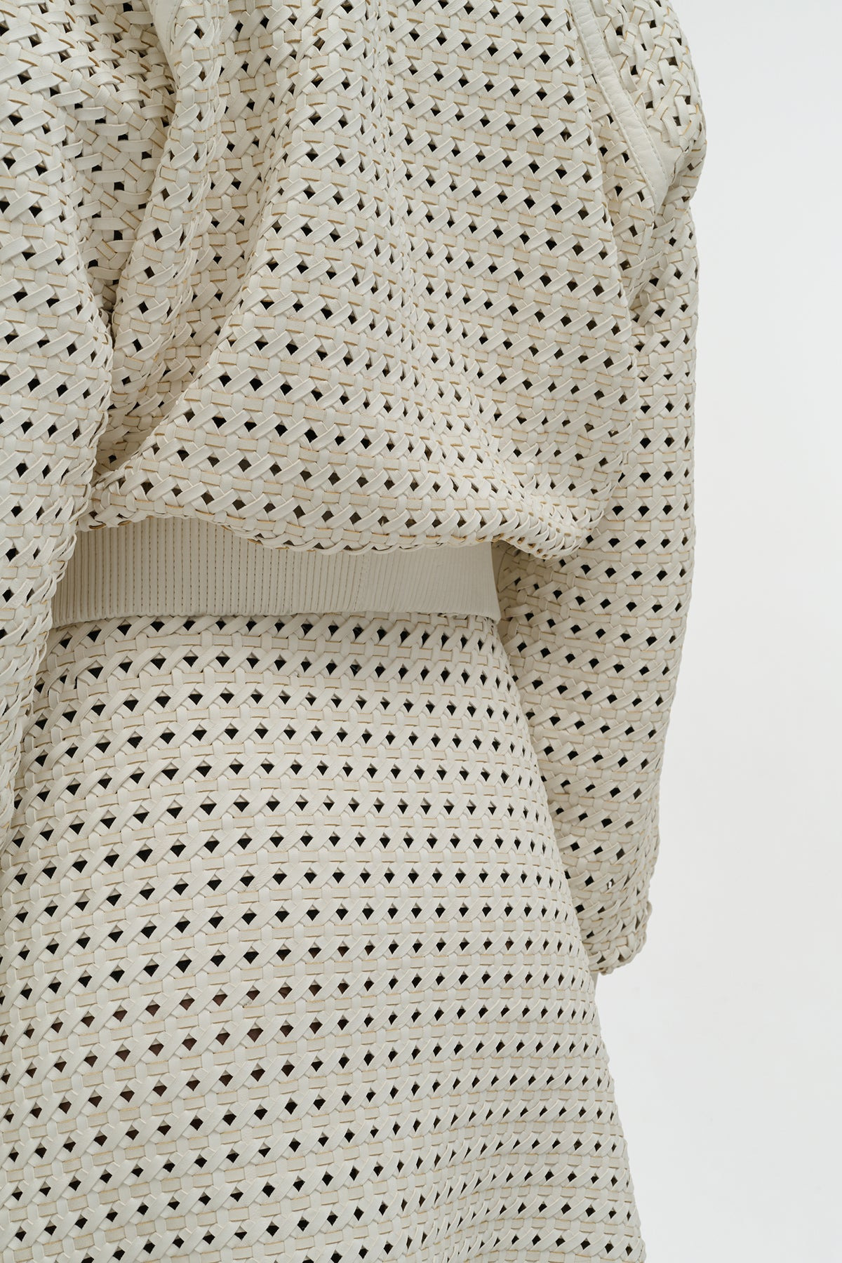 Odin Bomber Jacket in White Woven Leather - 6