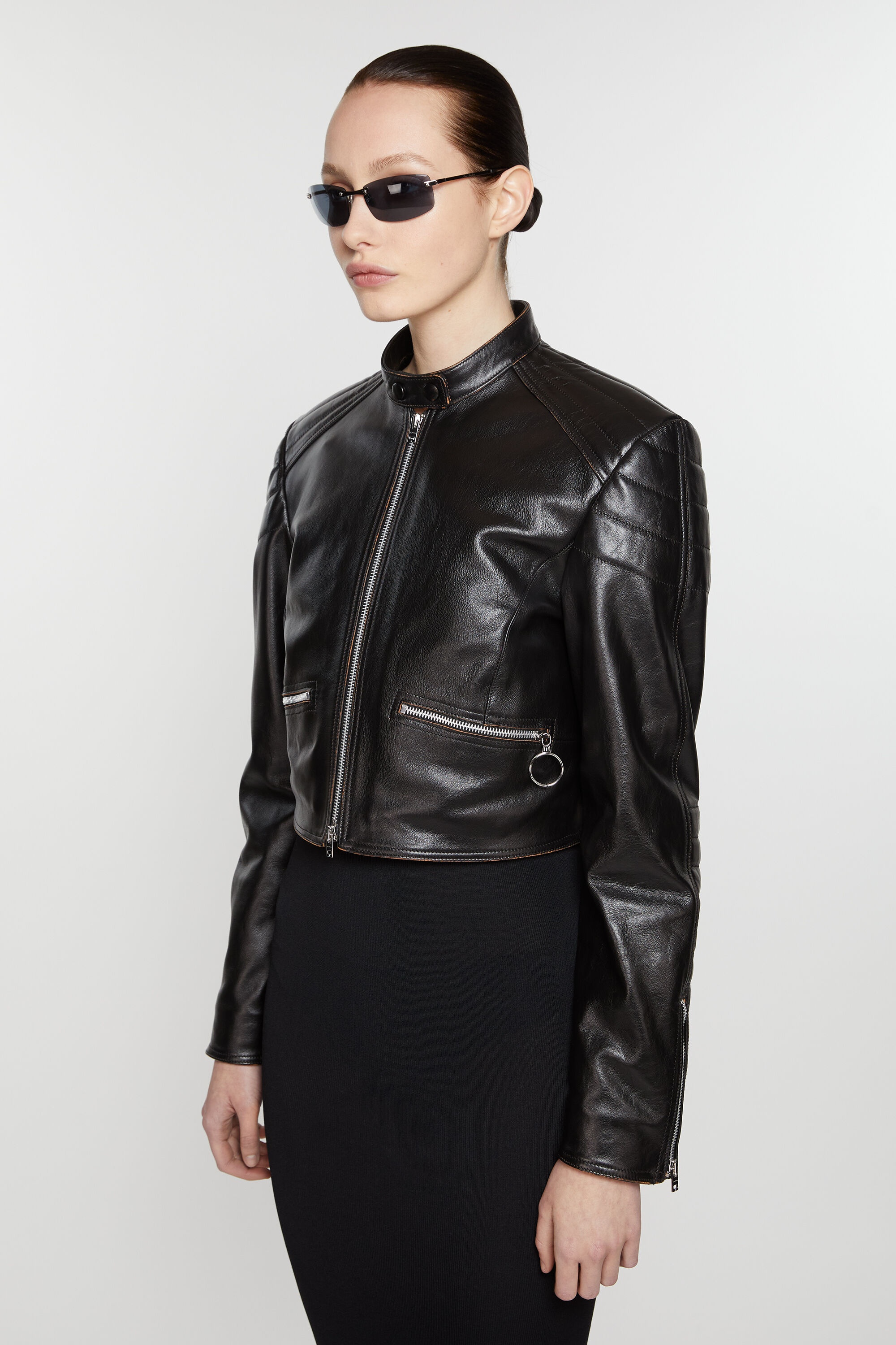 Leather biker jacket - Black - 3