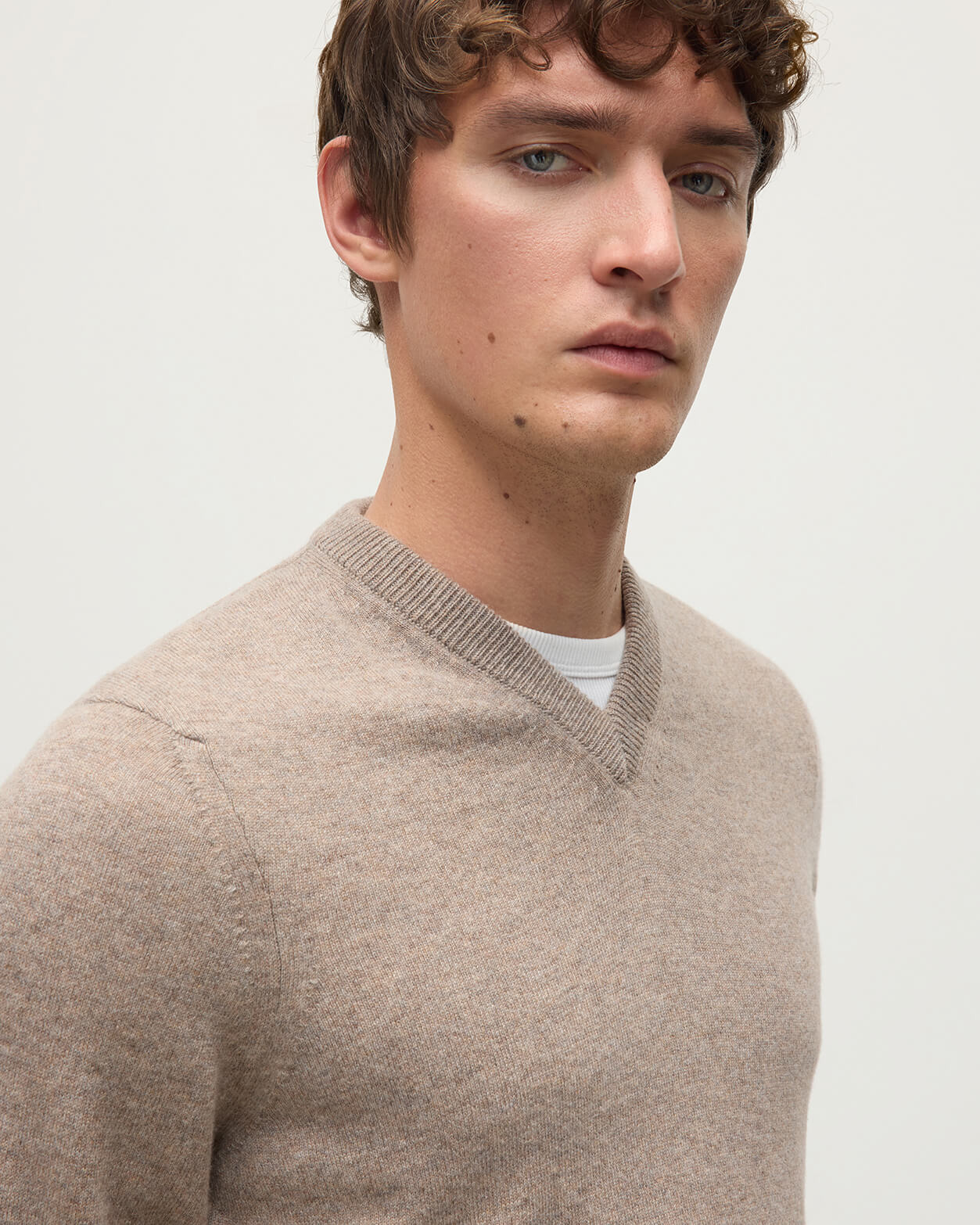 Classic Cashmere Brown V Neck Jumper - 5