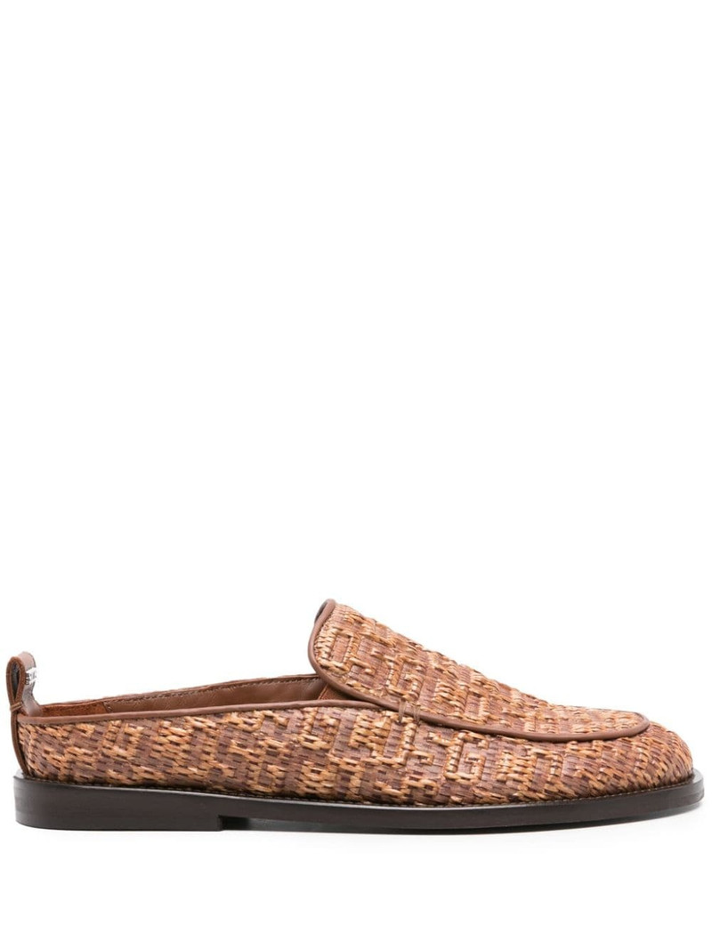 monogram-embossed raffia mules 1