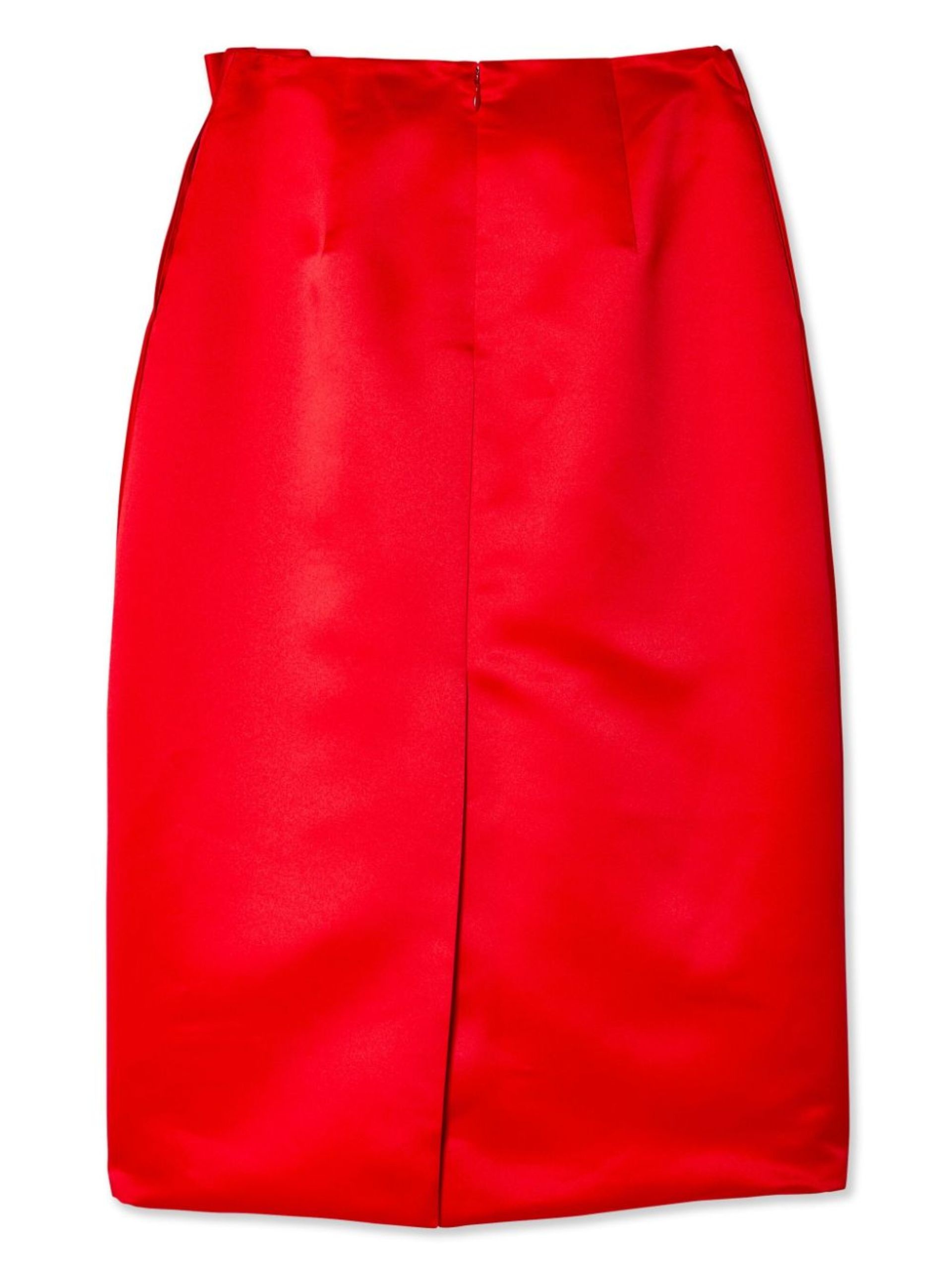 Red Pleated Satin Midi Skirt - 2