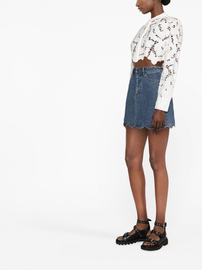 floral-lace cropped shirt - 3