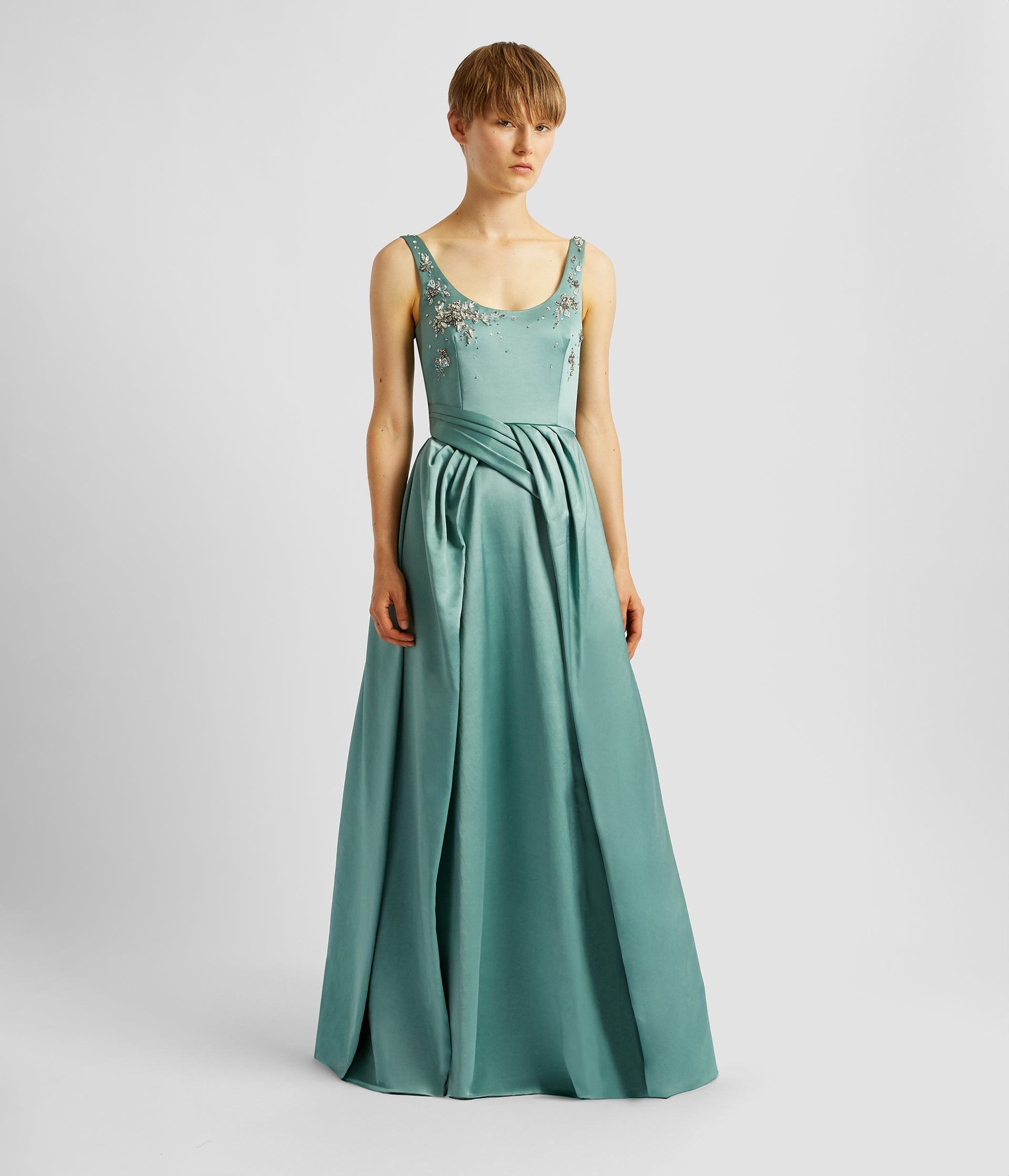 SLEEVELESS DRAPED EVENING GOWN - 4