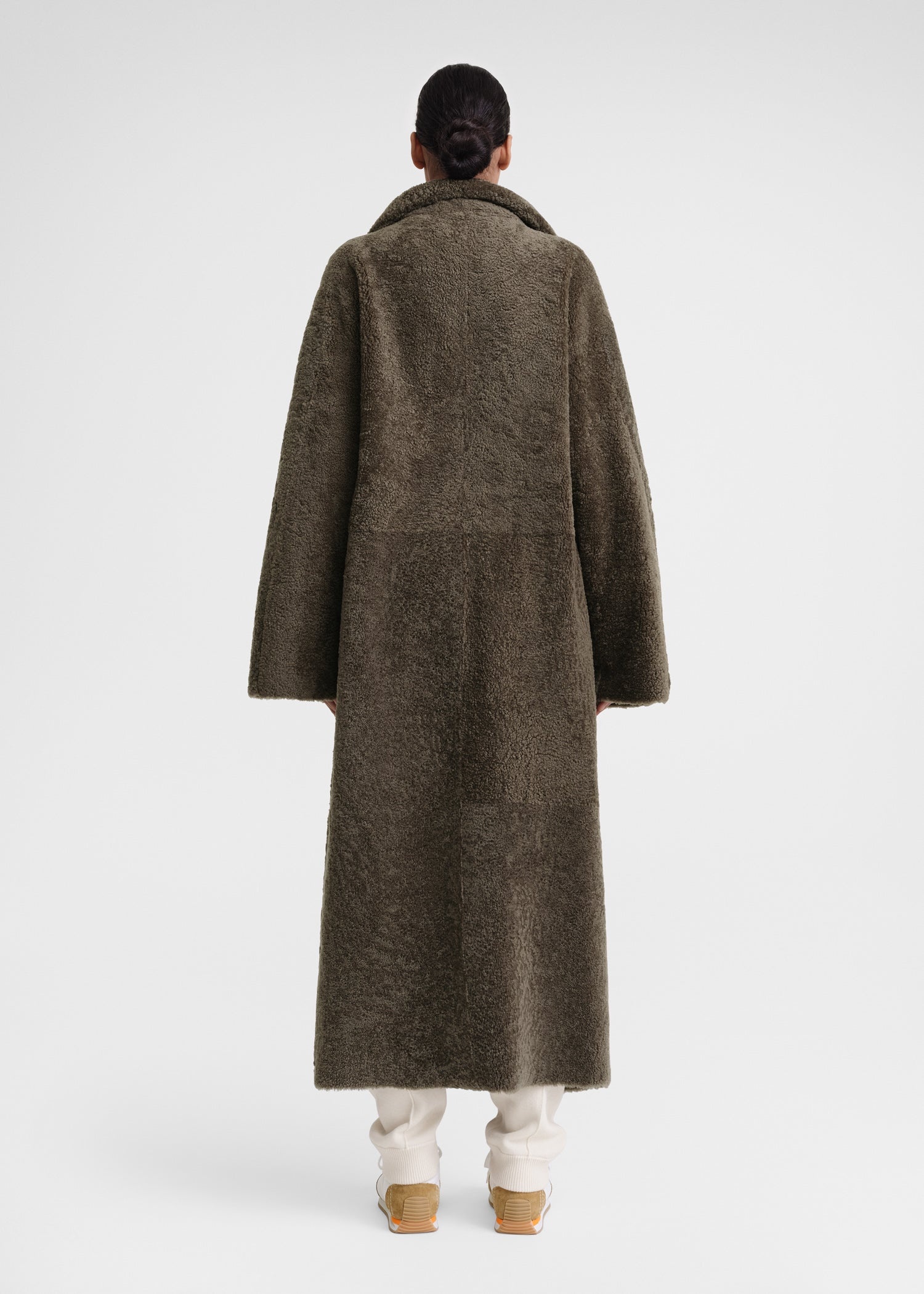 Belted teddy shearling coat cement green - 4