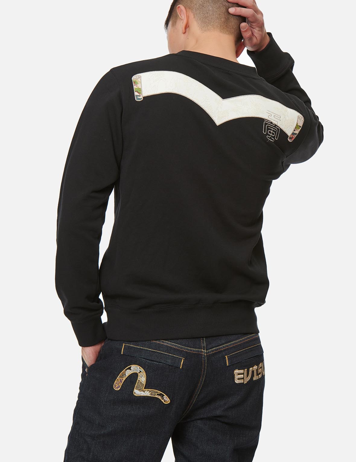 KAMON FOIL-PRINT AND SCROLL DAICOCK APPLIQUÉ SWEATSHIRT - 4