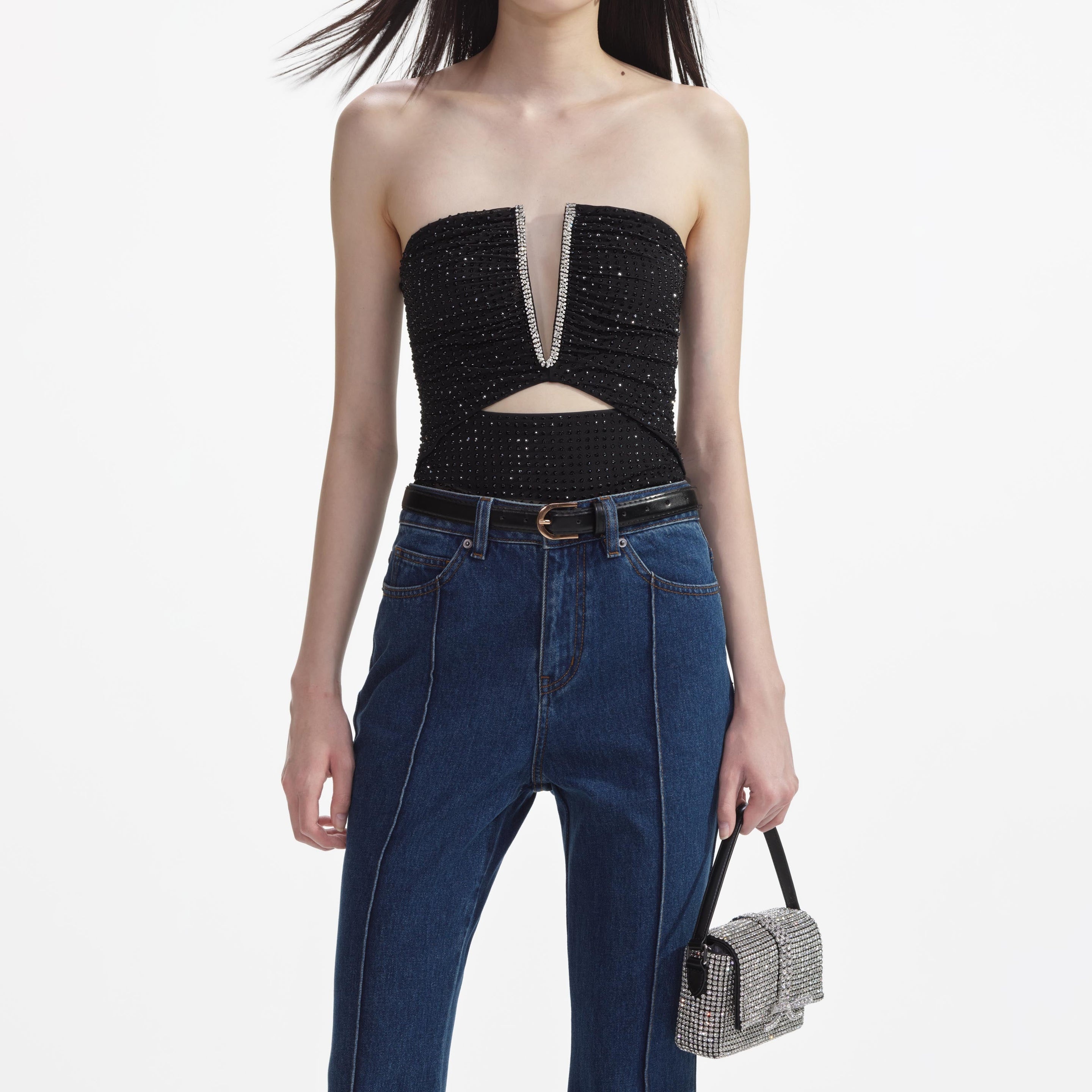 Black Jersey Rhinestone Top - 4