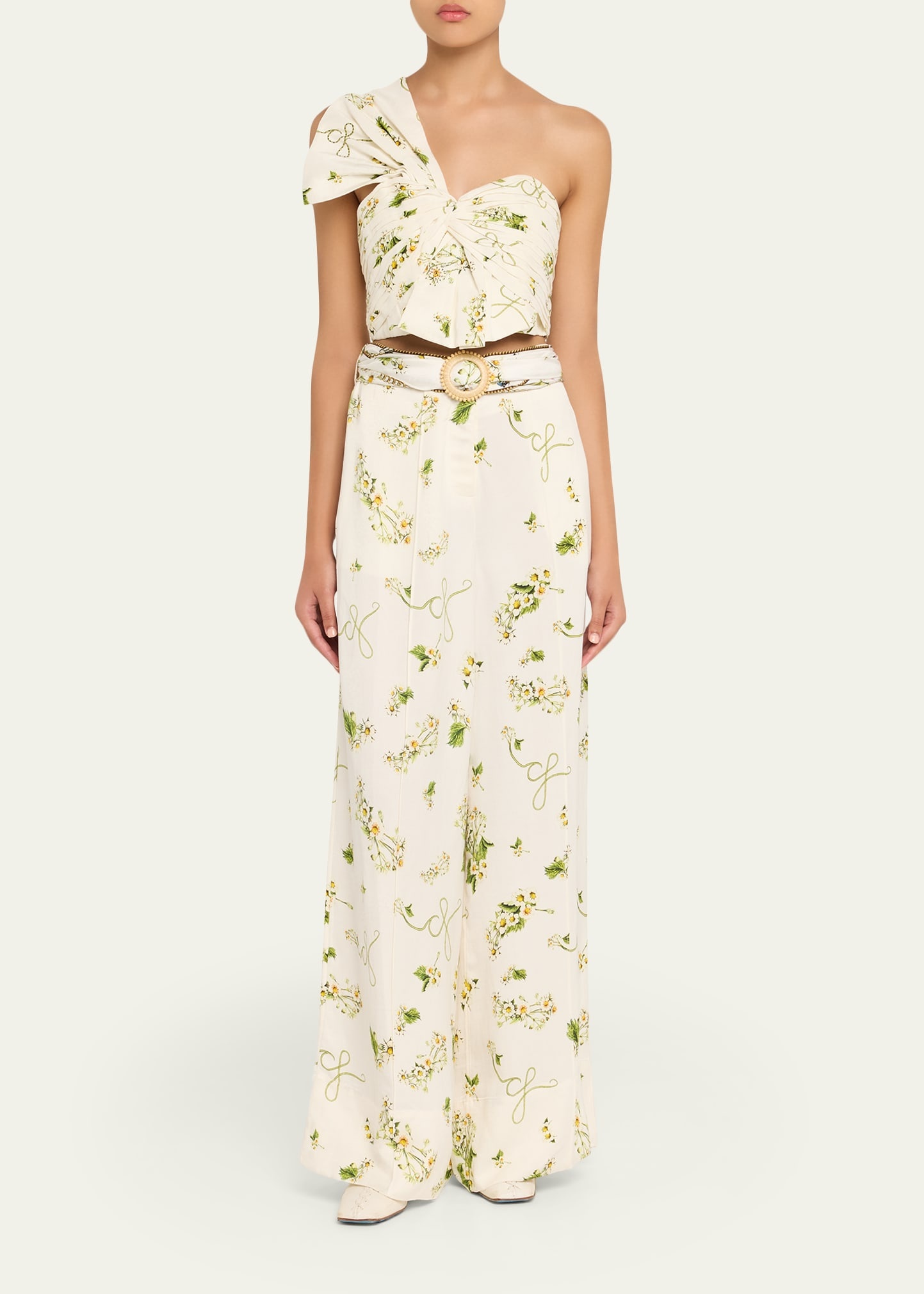 Botanical Utopia Scarf Belt Wide-Leg Pants - 2