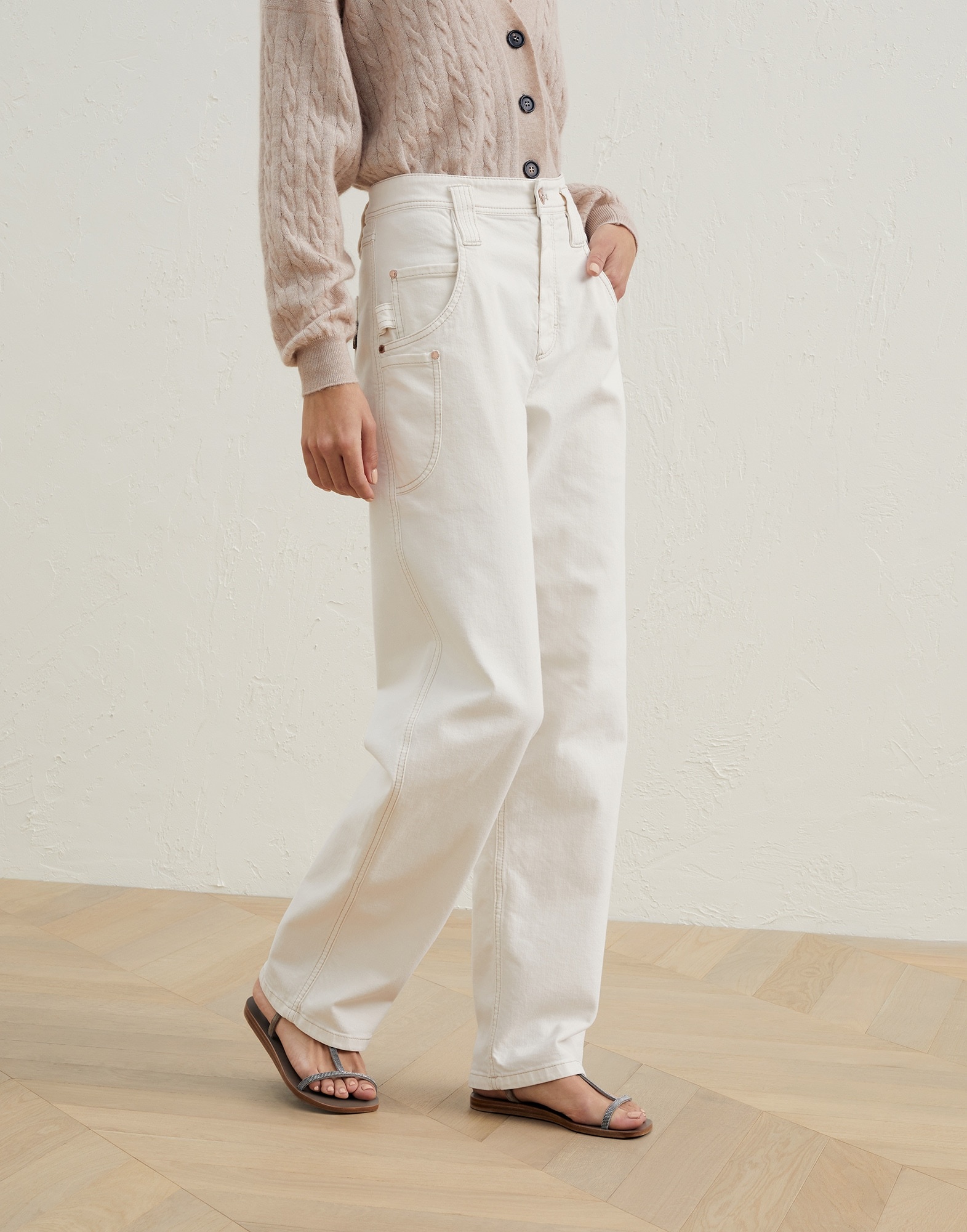 Garment-dyed carpenter trousers in comfort soft denim with shiny tab - 1