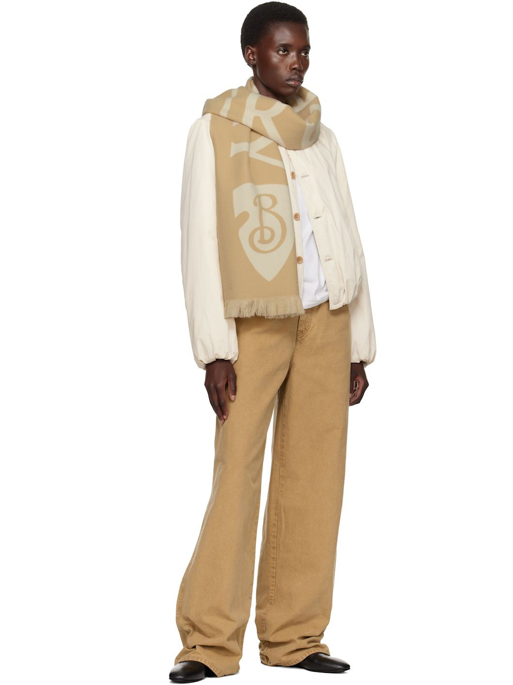 Beige 'Burberry' Text Scarf - 3
