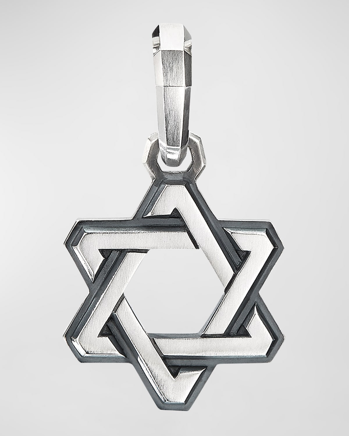 Men's Deco Star of David Pendant with Diamonds in Silver, 24mm - 1