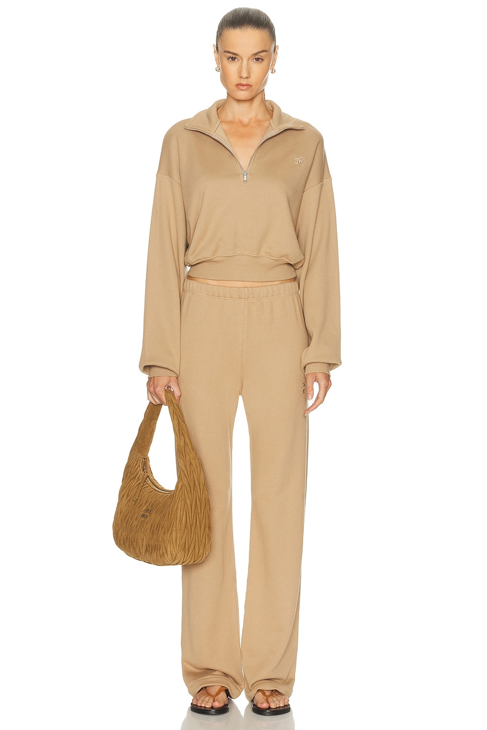 Cropped French Terry Half-Zip Sweatshirt - 4