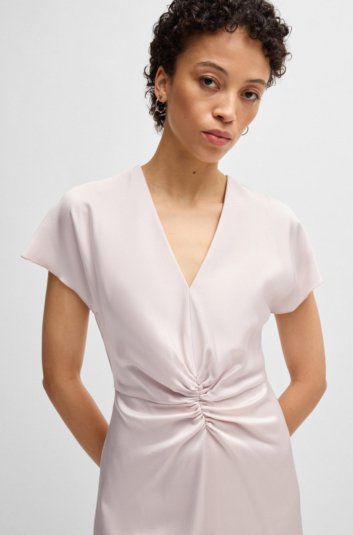 V-NECK DRESS WITH GATHERED WAISTBAND - 5