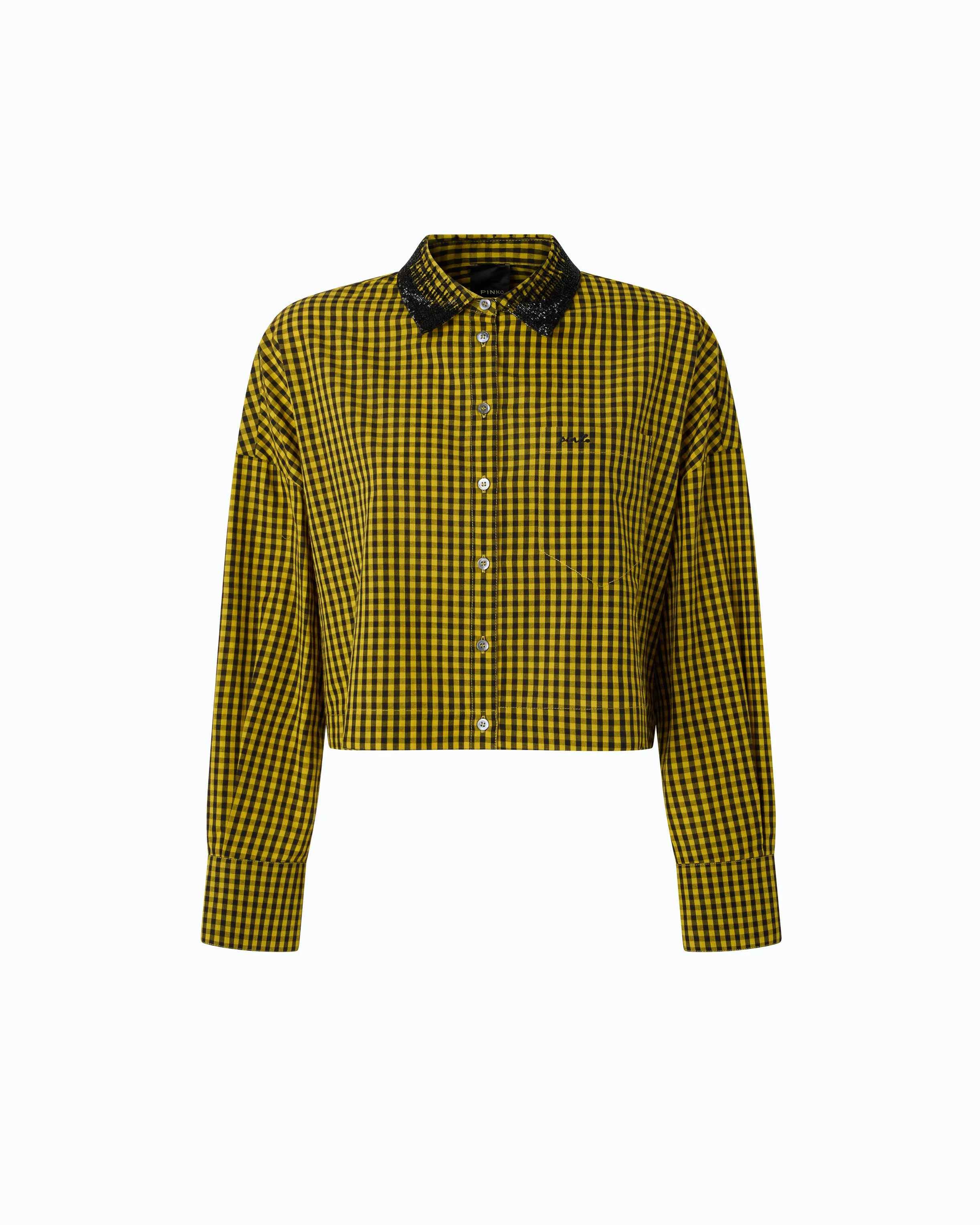CROPPED CHECK SHIRT WITH JEWEL COLLAR - 1