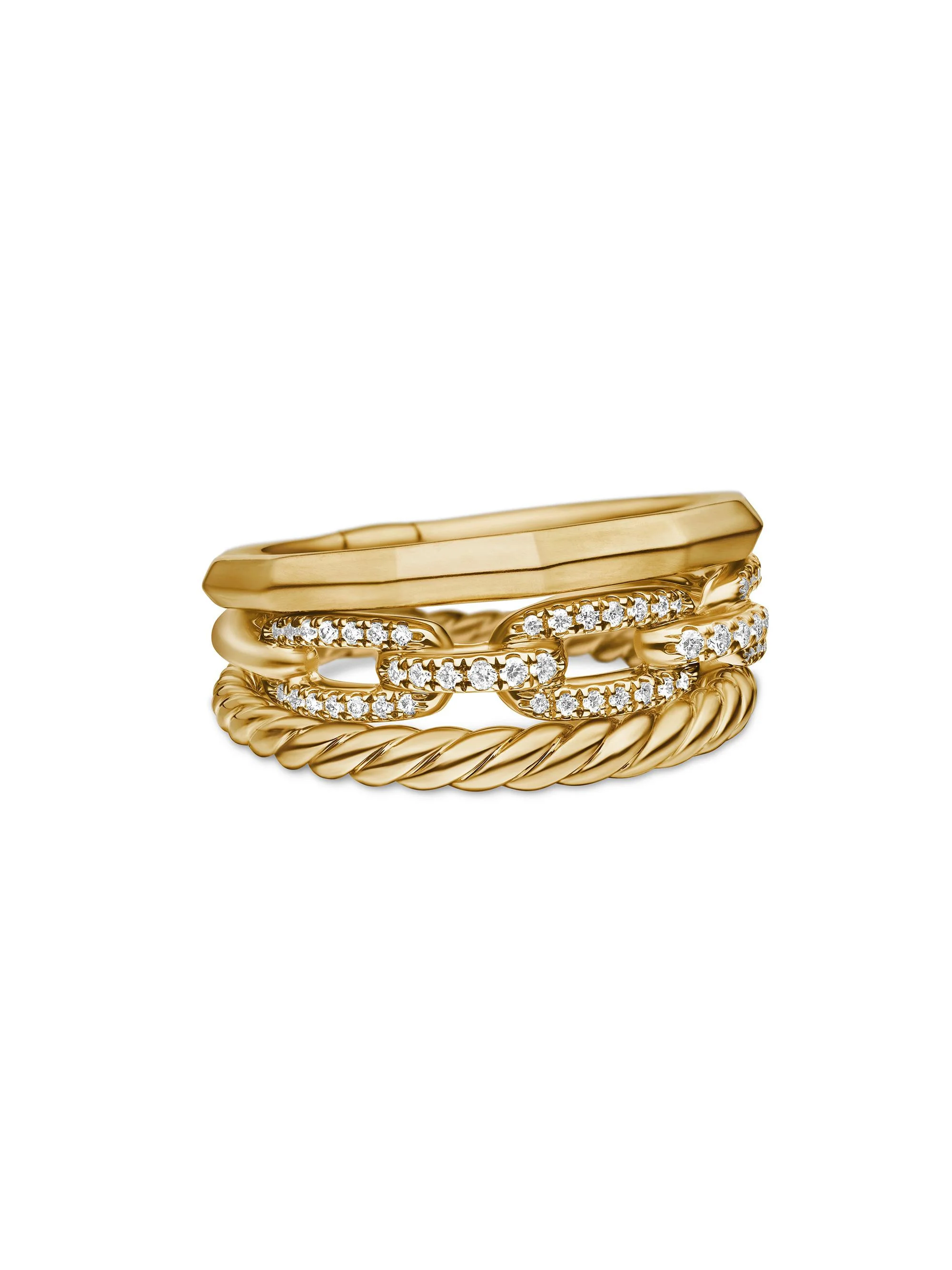 Women's Stax Three Row Ring in 18K Yellow Gold with Pavé Diamonds - Diamond - 1