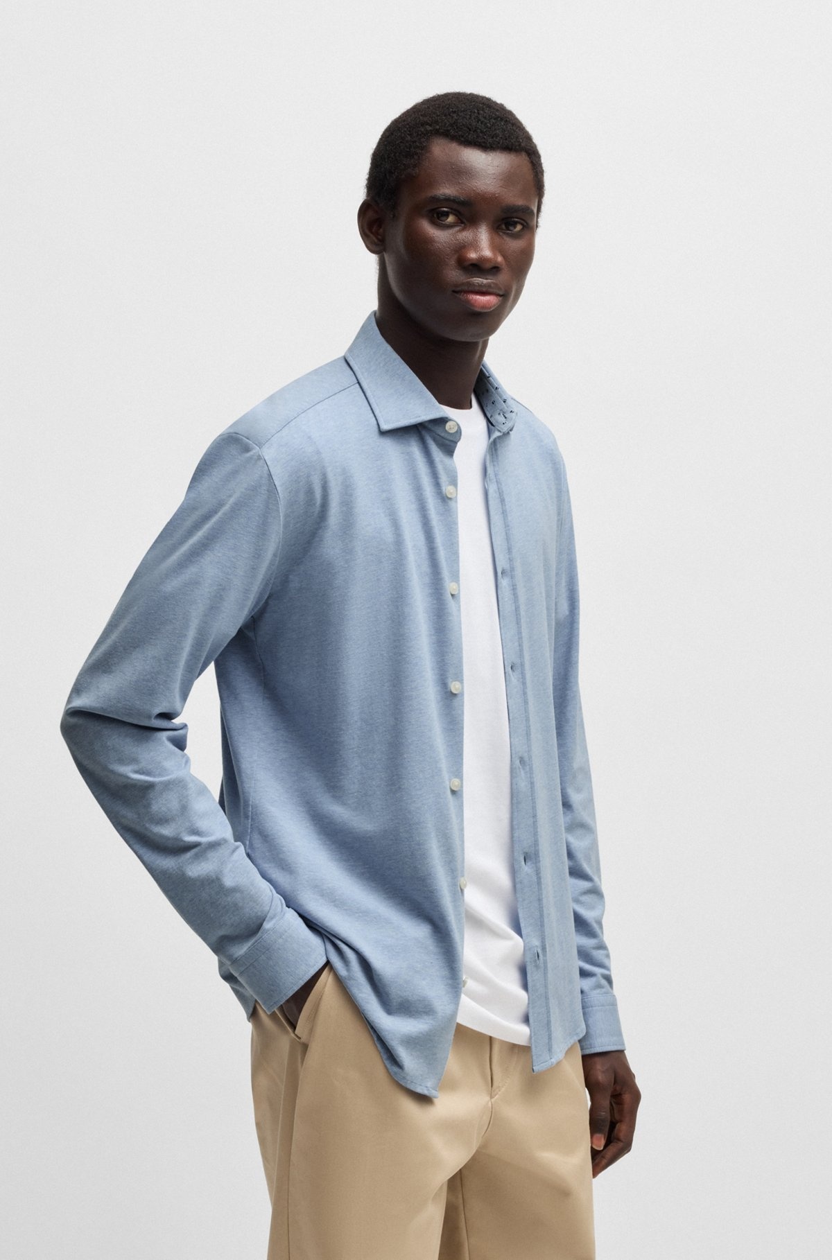 SLIM-FIT SHIRT IN STRETCH-COTTON JERSEY - 6