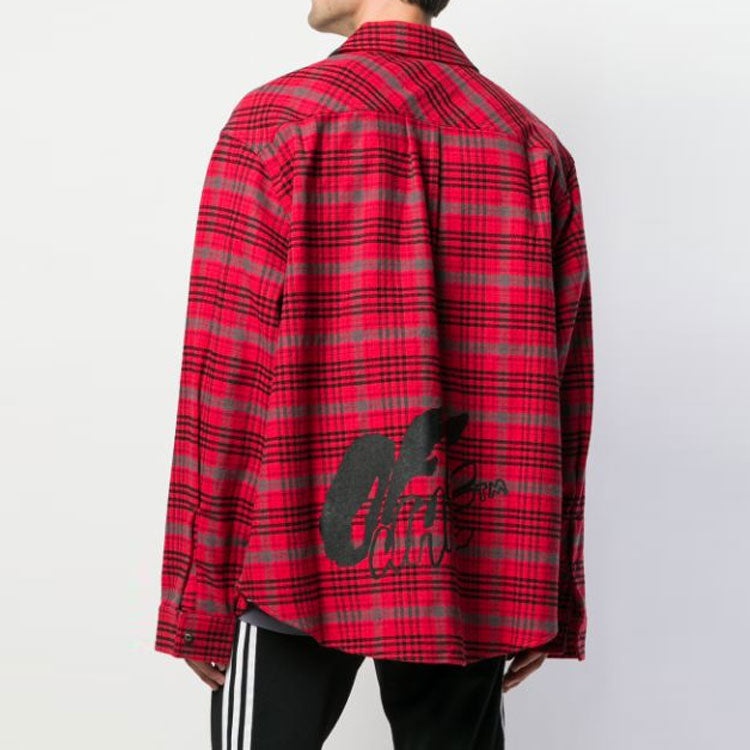 Off-White bled cotton pattern shirt 'Red Black' OMGA091F19F330062010 - 5