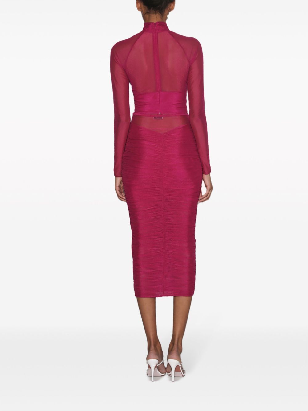 ruched sheer midi skirt - 3