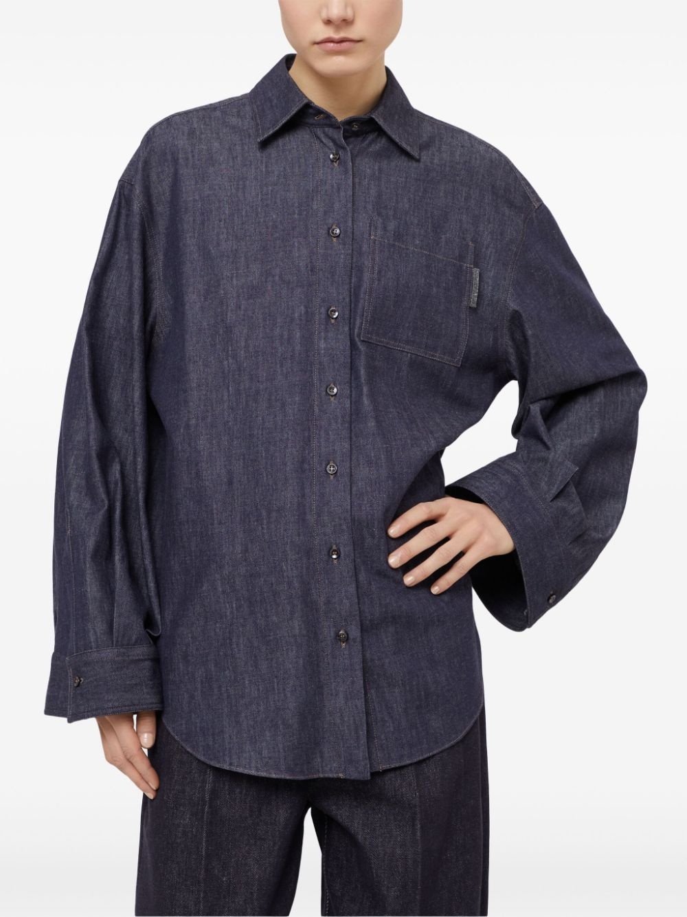 point-collar denim shirt - 3