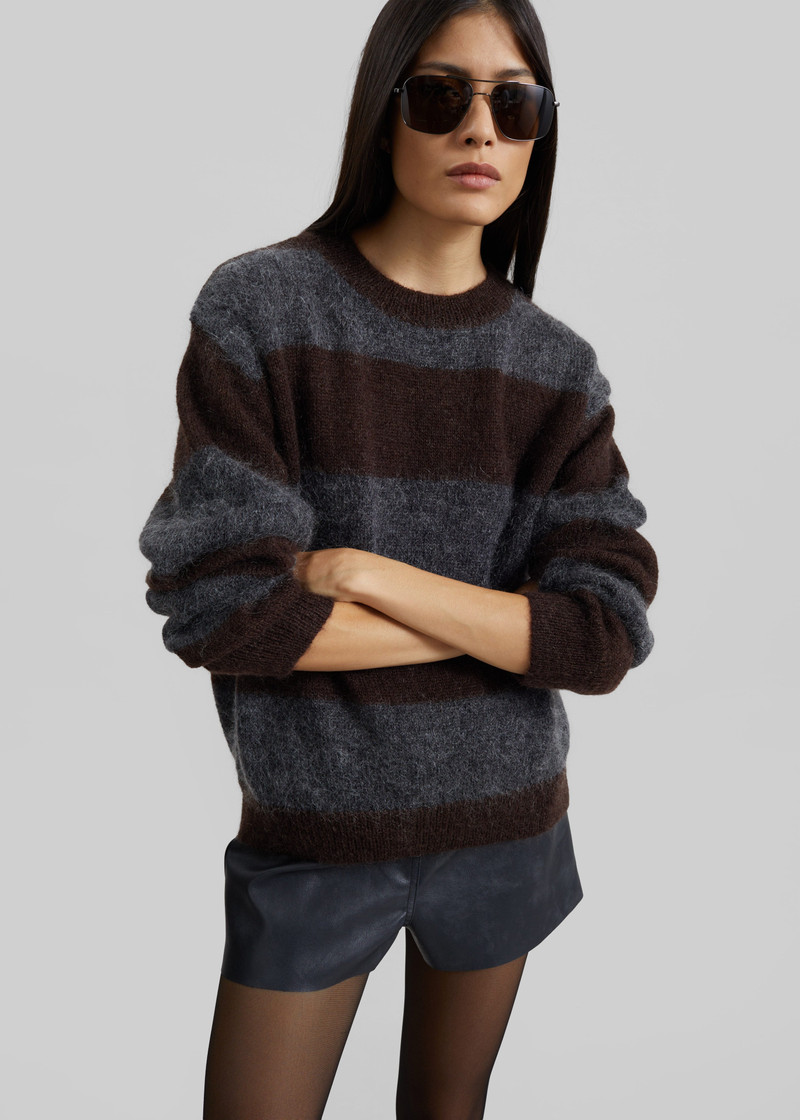 Gimel Mohair Sweater - Grey/Brown Stripe 7