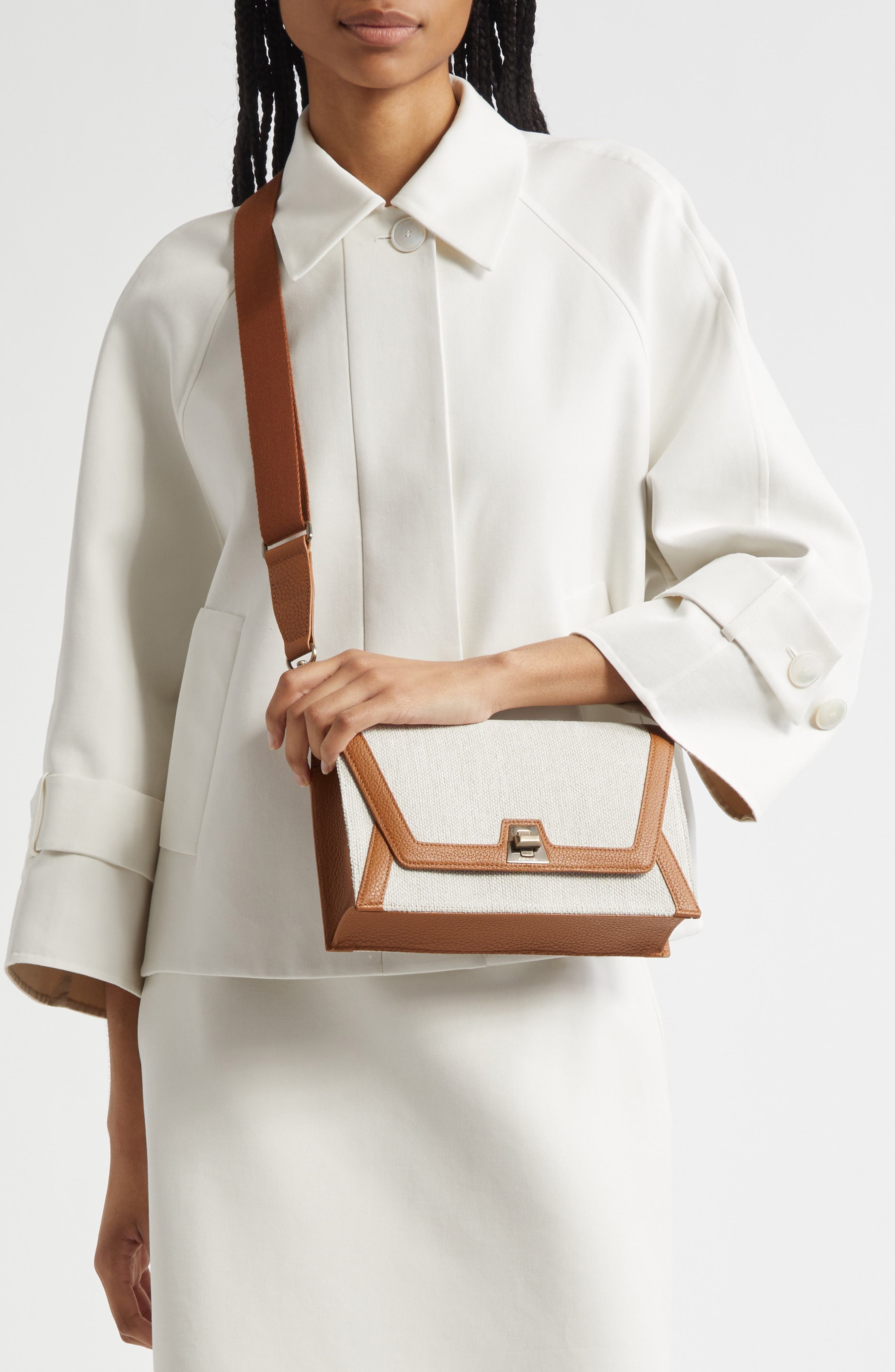 Akris Anouk Canvas & Calfskin Shoulder Bag in Stucco/Cuoio at Nordstrom - 3