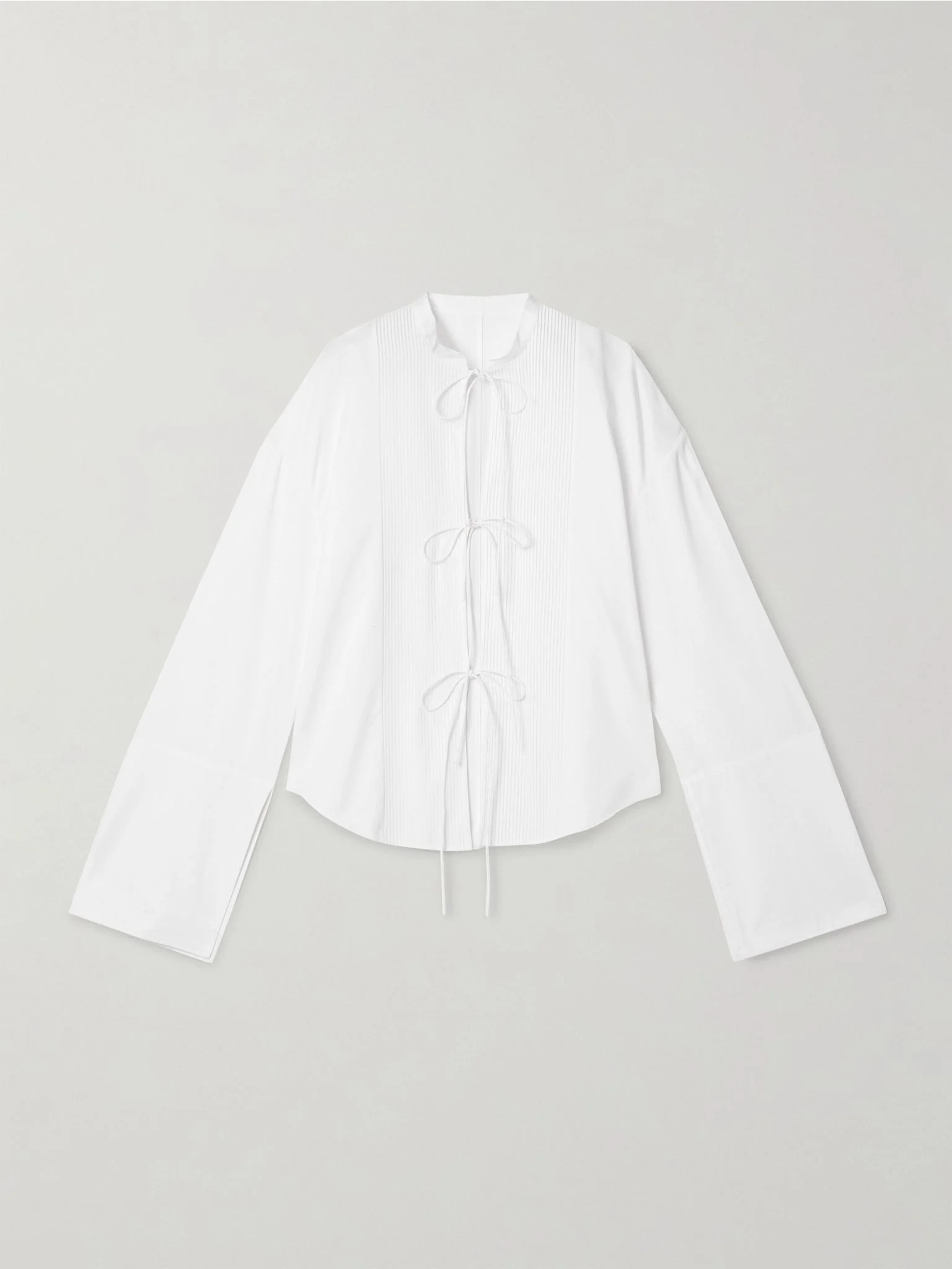 Mick oversized pintucked organic cotton-poplin shirt White - 1