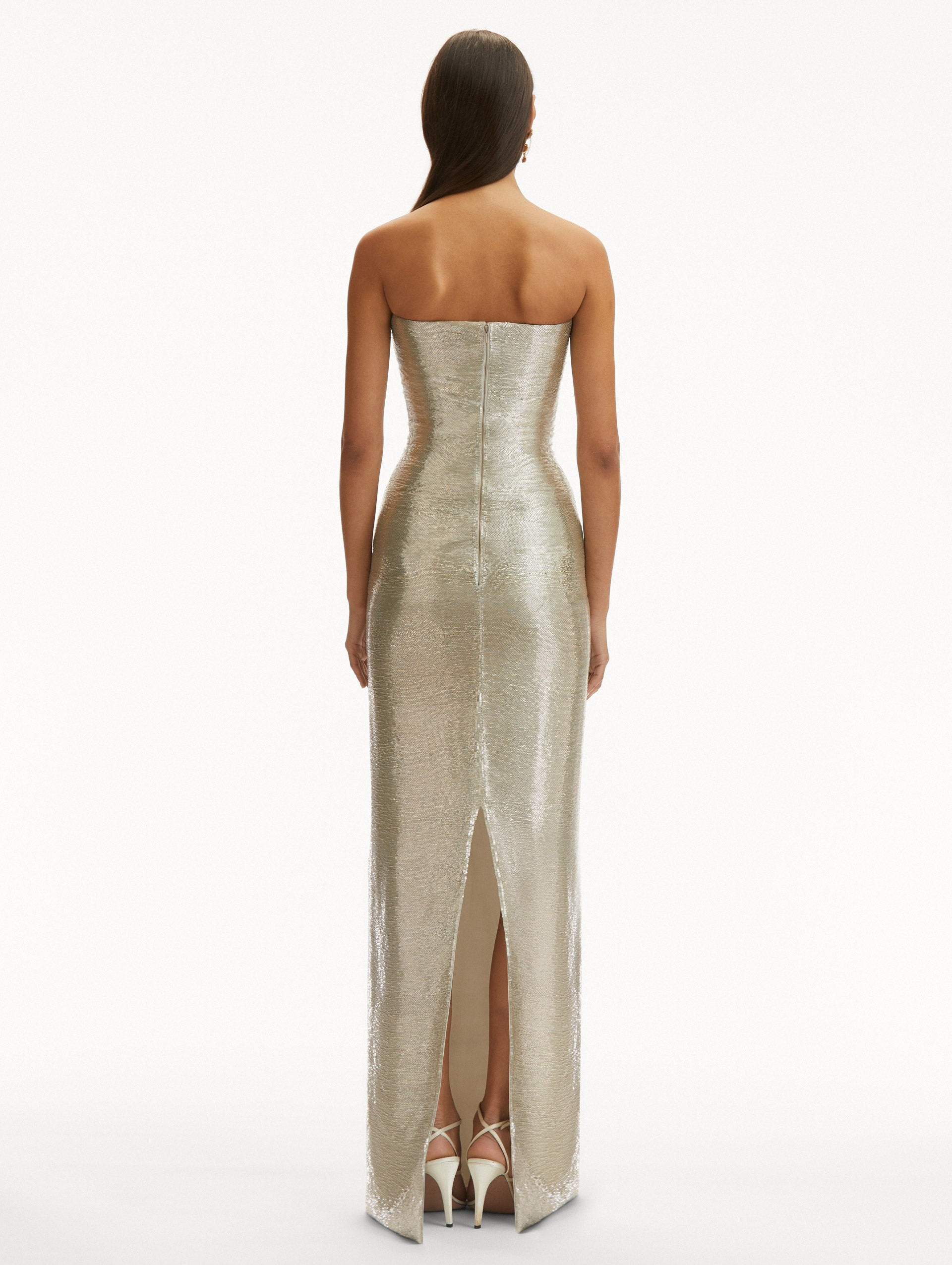 ROSETTE BUGLE BEAD COLUMN GOWN - 3