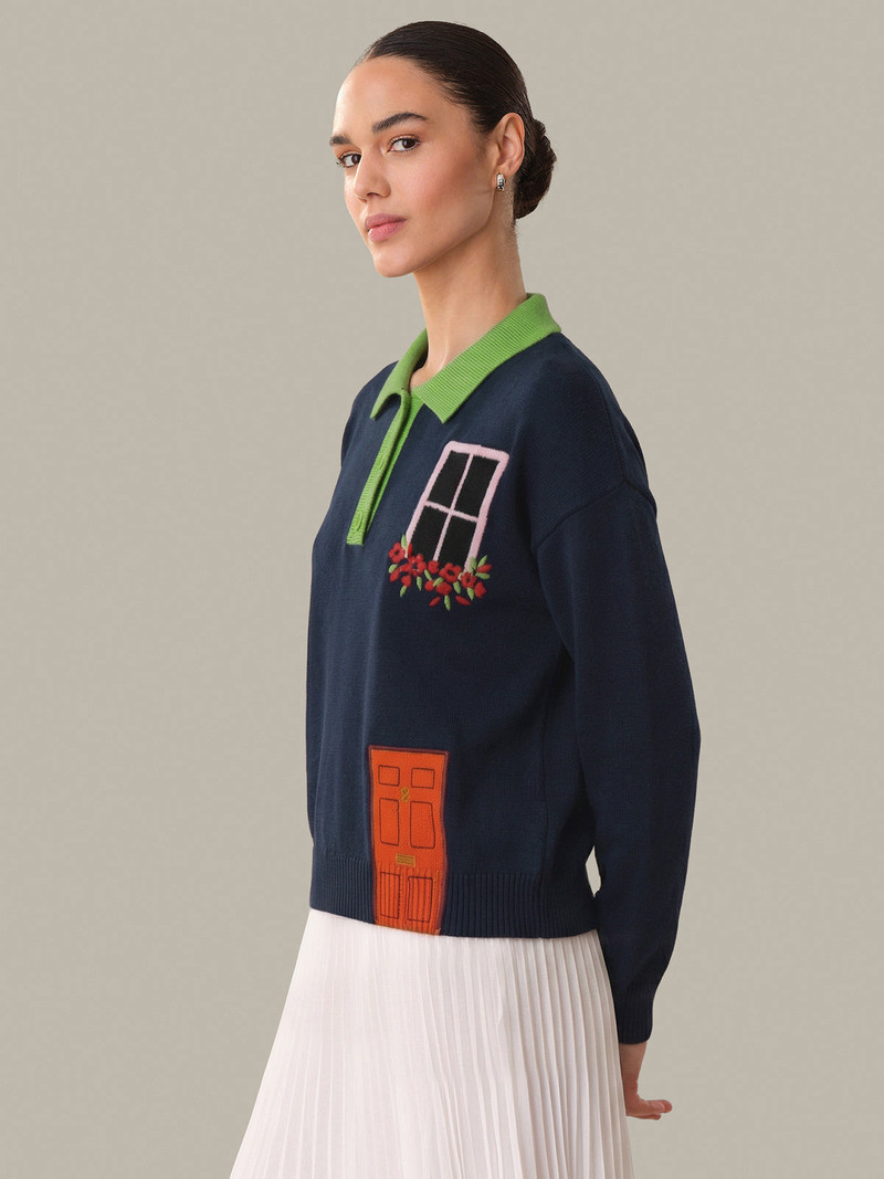 525 america Pippa: House Intarsia Cotton Polo Sweater outlook