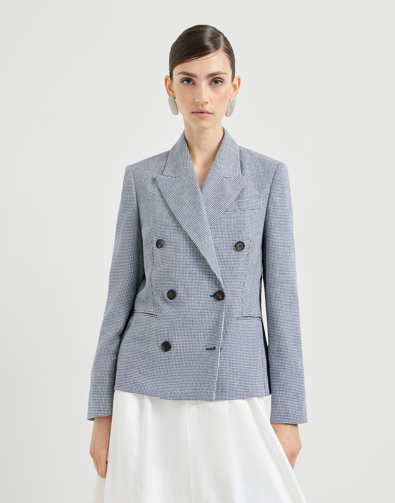 Linen and cotton houndstooth blazer with monili 2