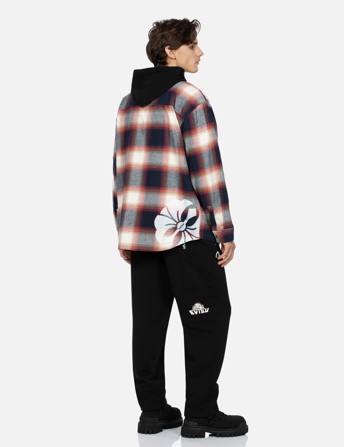 KAMON PRINT CHECKED LOOSE FIT SHIRT JACKET - 4