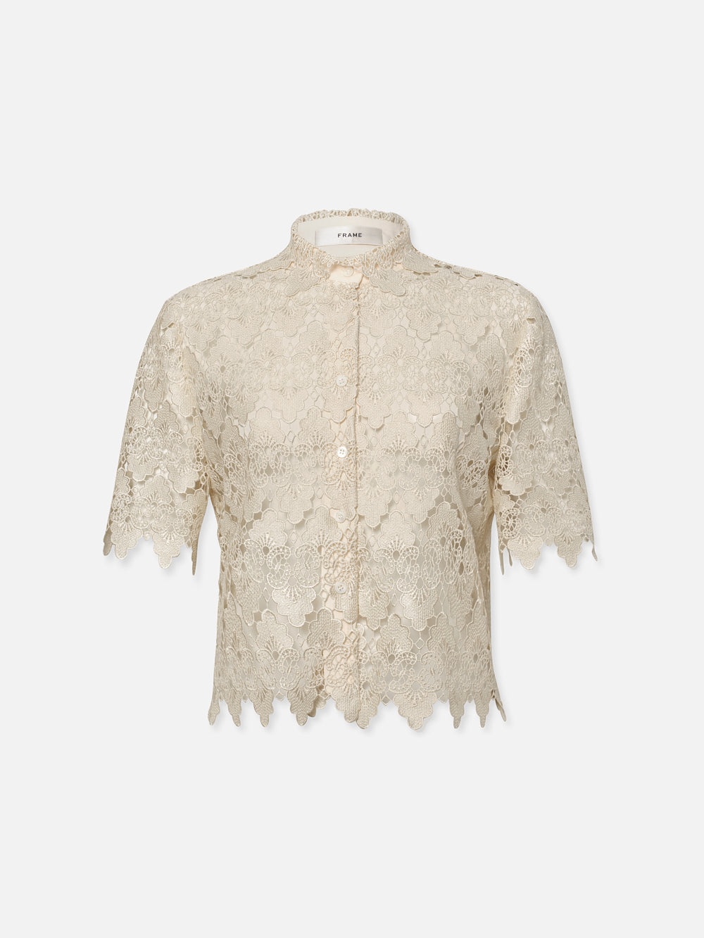 Lace Button Up Shirt in Ecru - 1