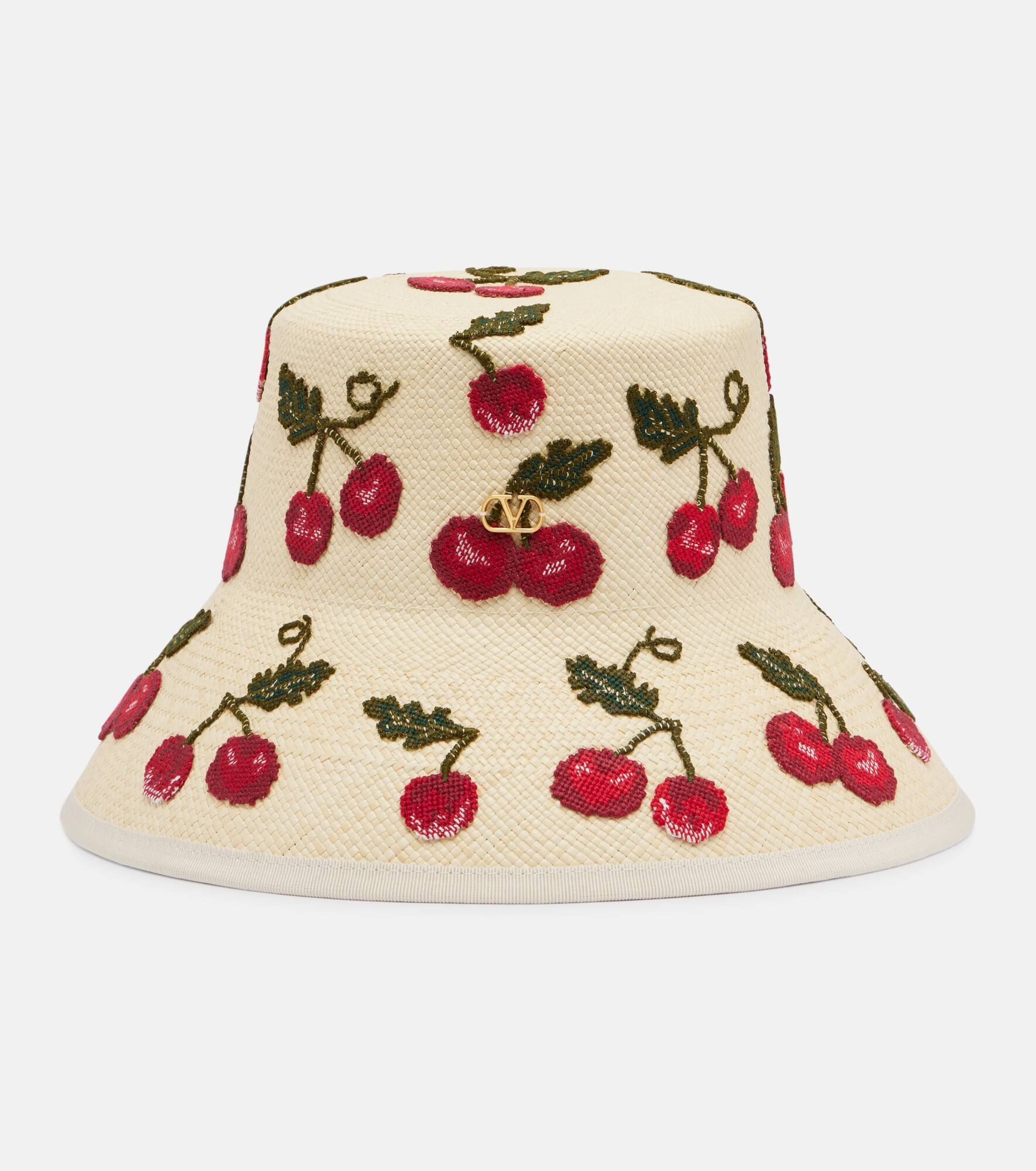 Cherryfic embroidered straw sun hat - 1