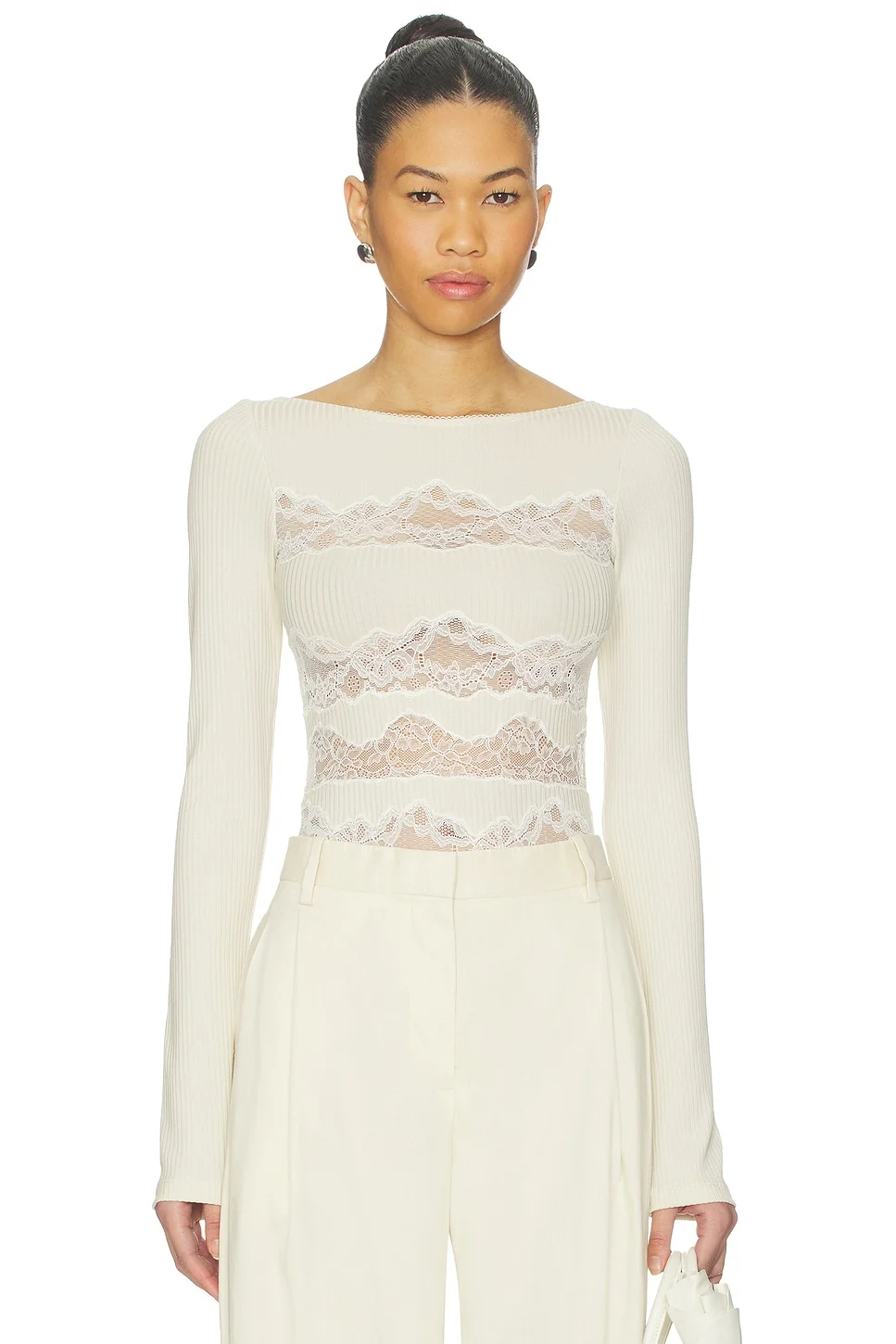 Lace Cut Out Bodysuit - 1