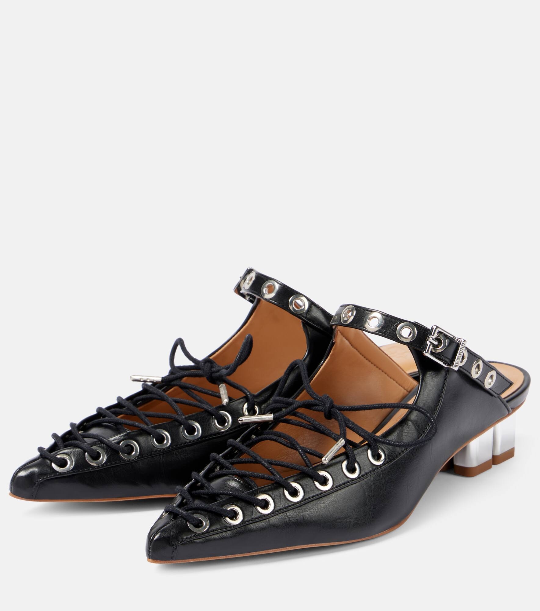 Faux leather lace-up mules - 4