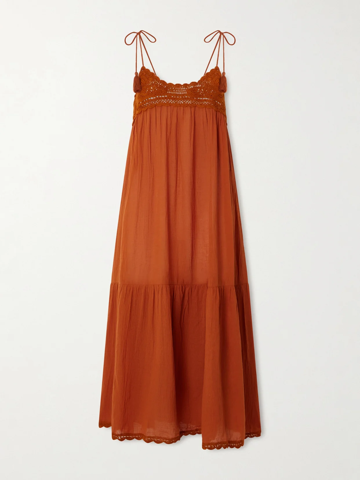 Linnea Tasseled Crochet-trimmed Cotton Midi Dress - 1