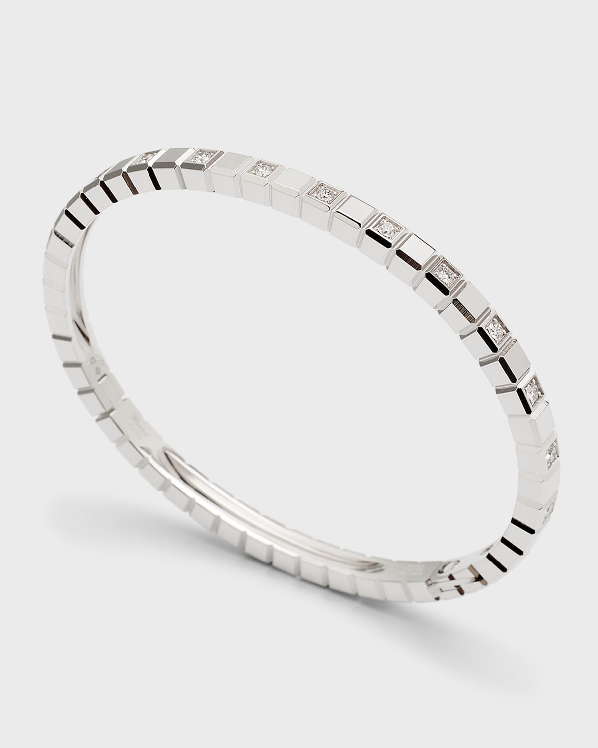 Ice Cube 18K White Gold Alternating Diamond Bracelet, Size Medium - 4