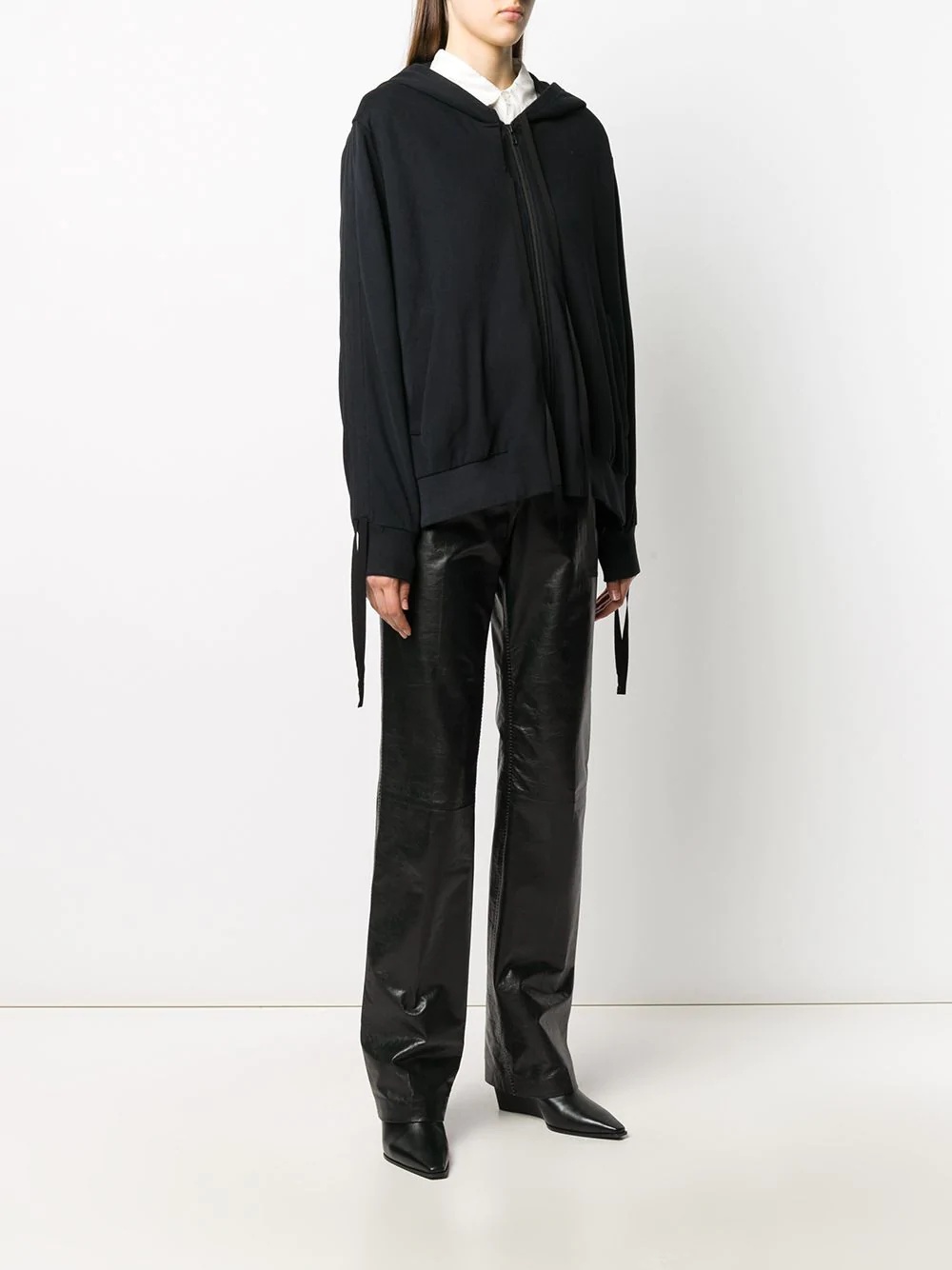 asymmetric hem knit hoodie - 3