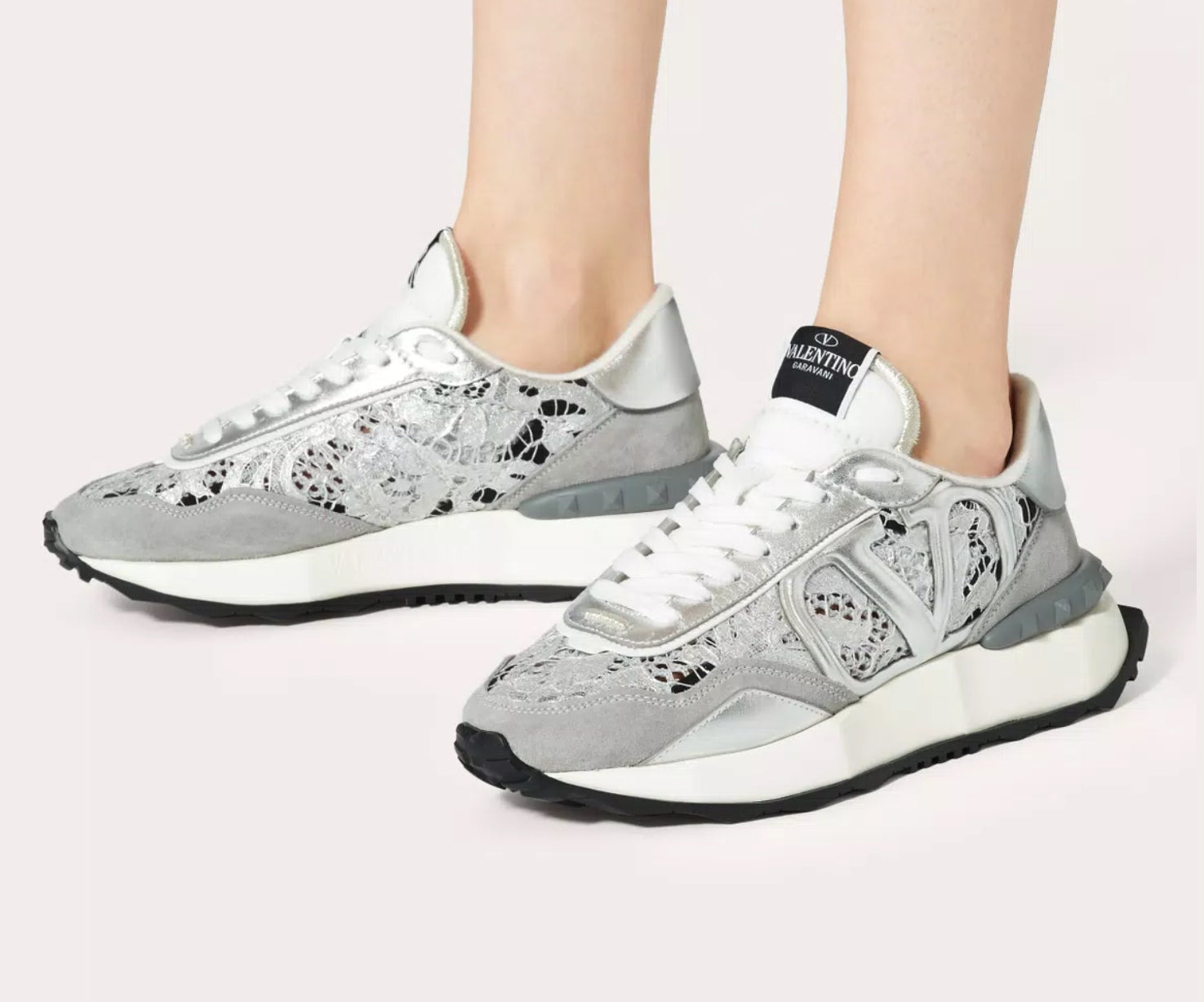 Valentino Lace And Mesh Lace Runner Sneakers - 4