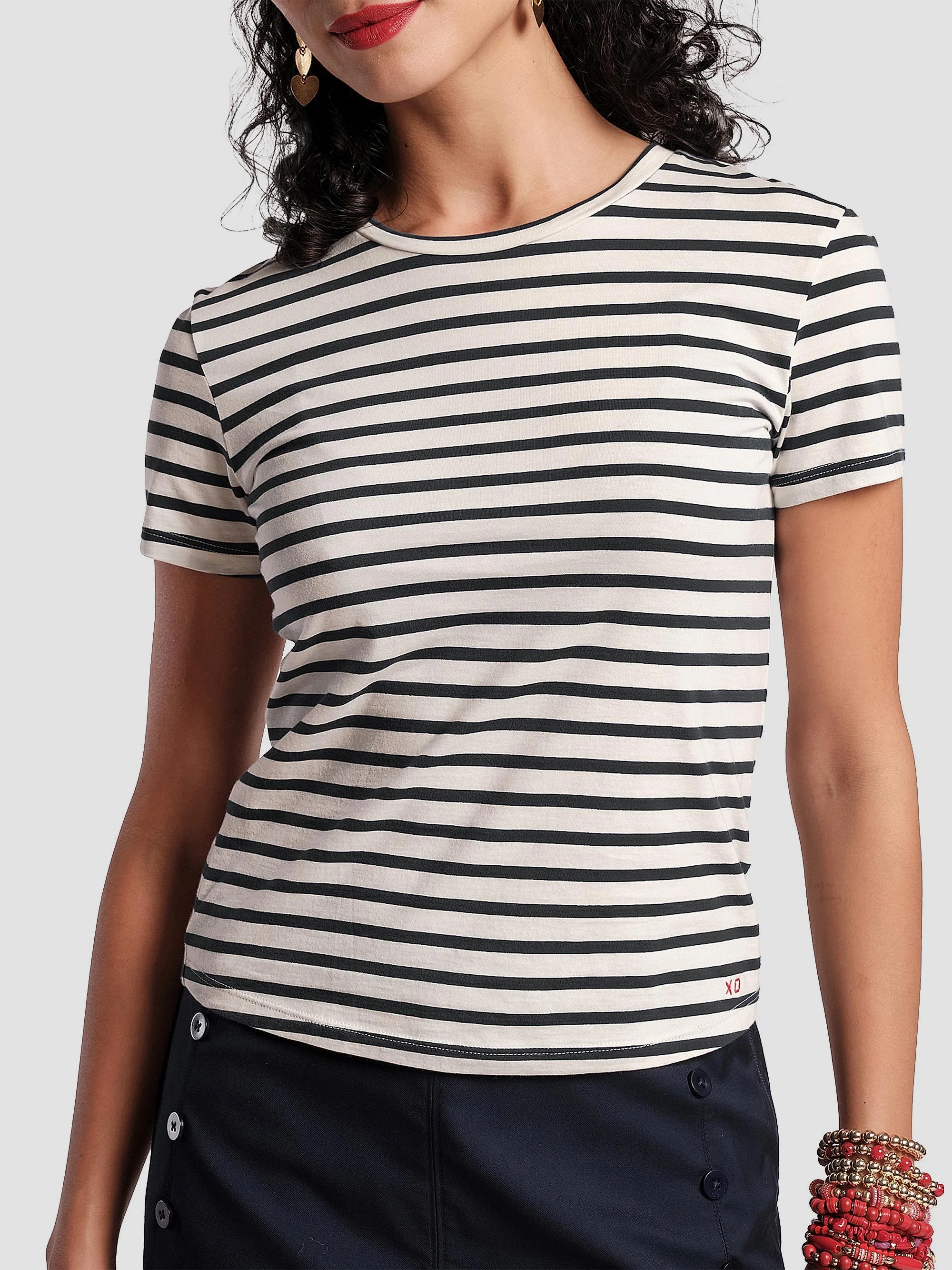 Women's Super Striped Pima Cotton T-Shirt - Oyster Black - 1