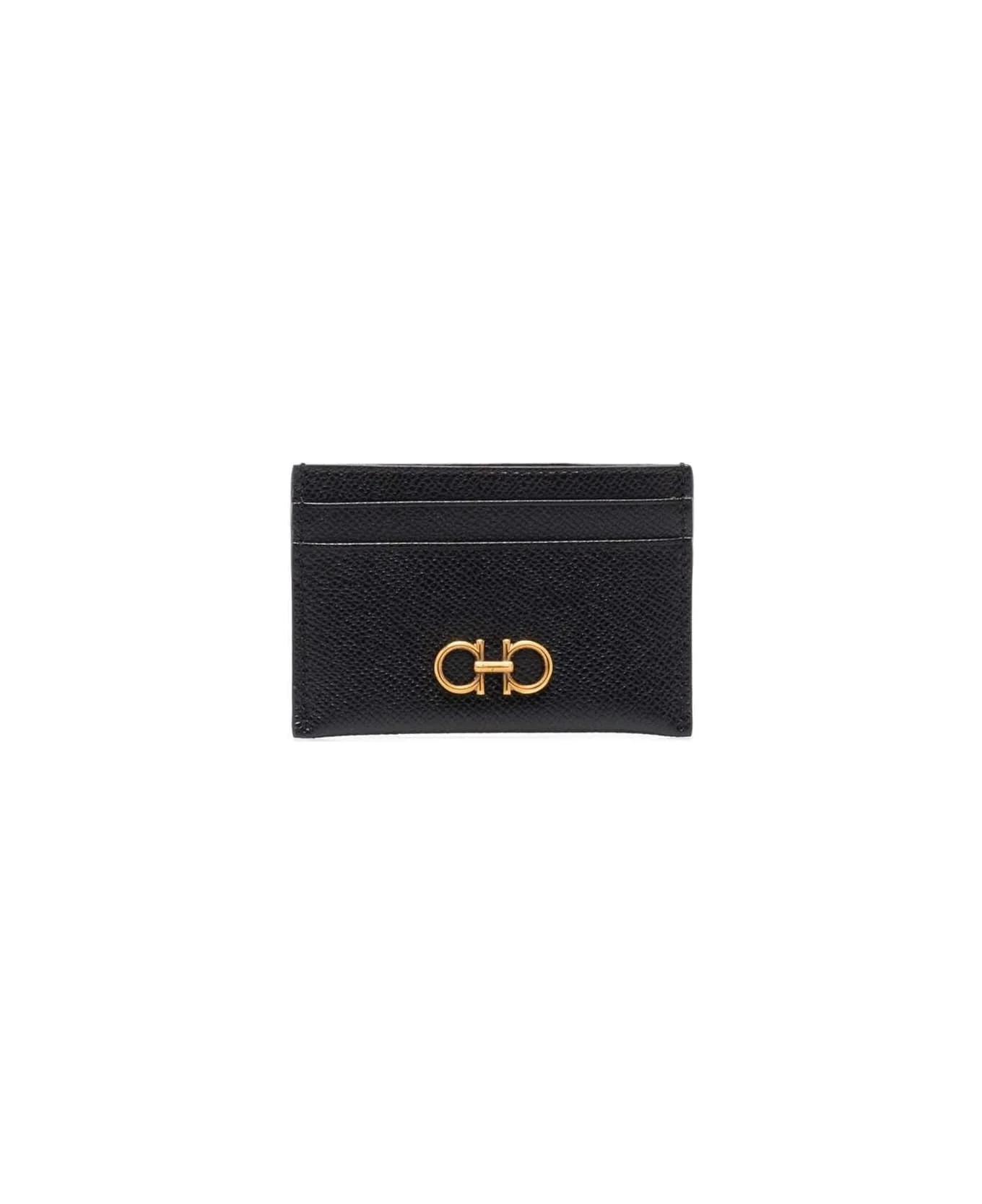 Black Card-holder With Gancini Detail In Hammered Leather Woman - 1