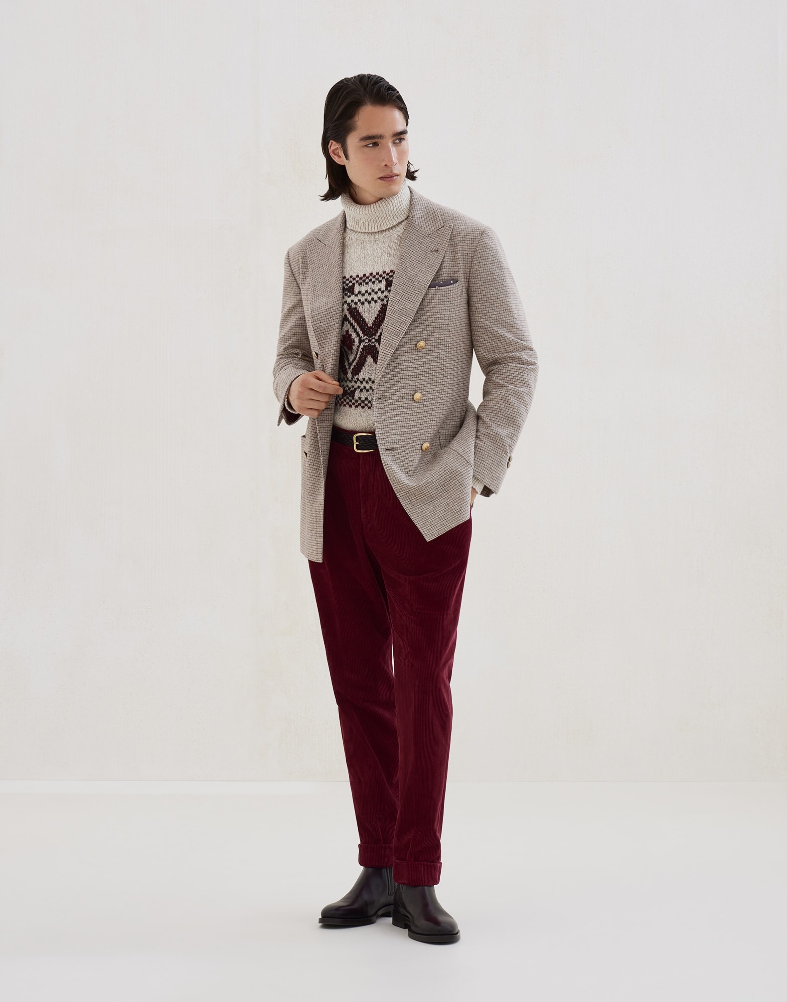 Geometric jacquard turtleneck sweater in mouliné virgin wool, silk and cashmere - 5