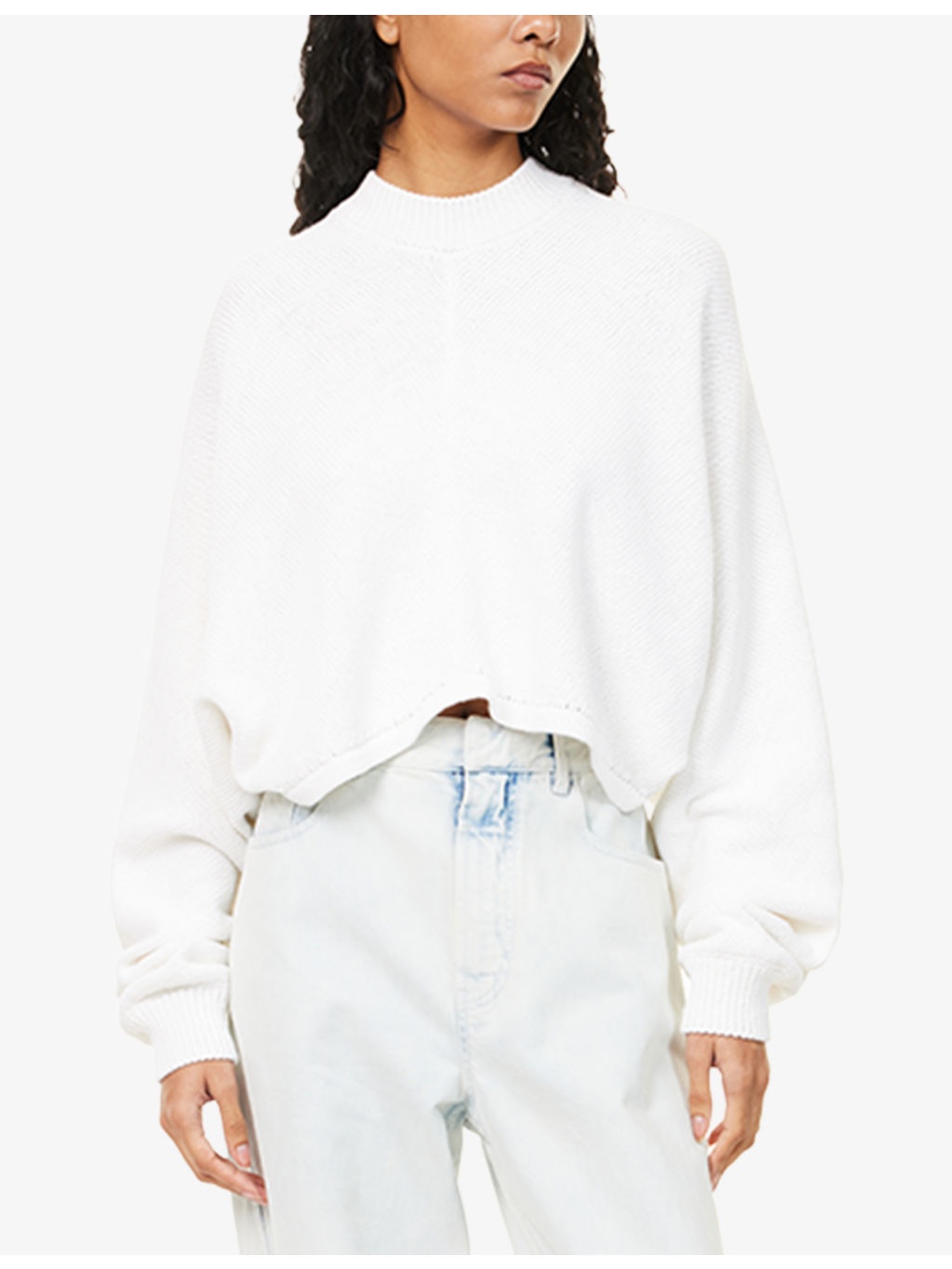 Cropped Batwing-Sleeve Linen-And-Cotton Jumper - 3