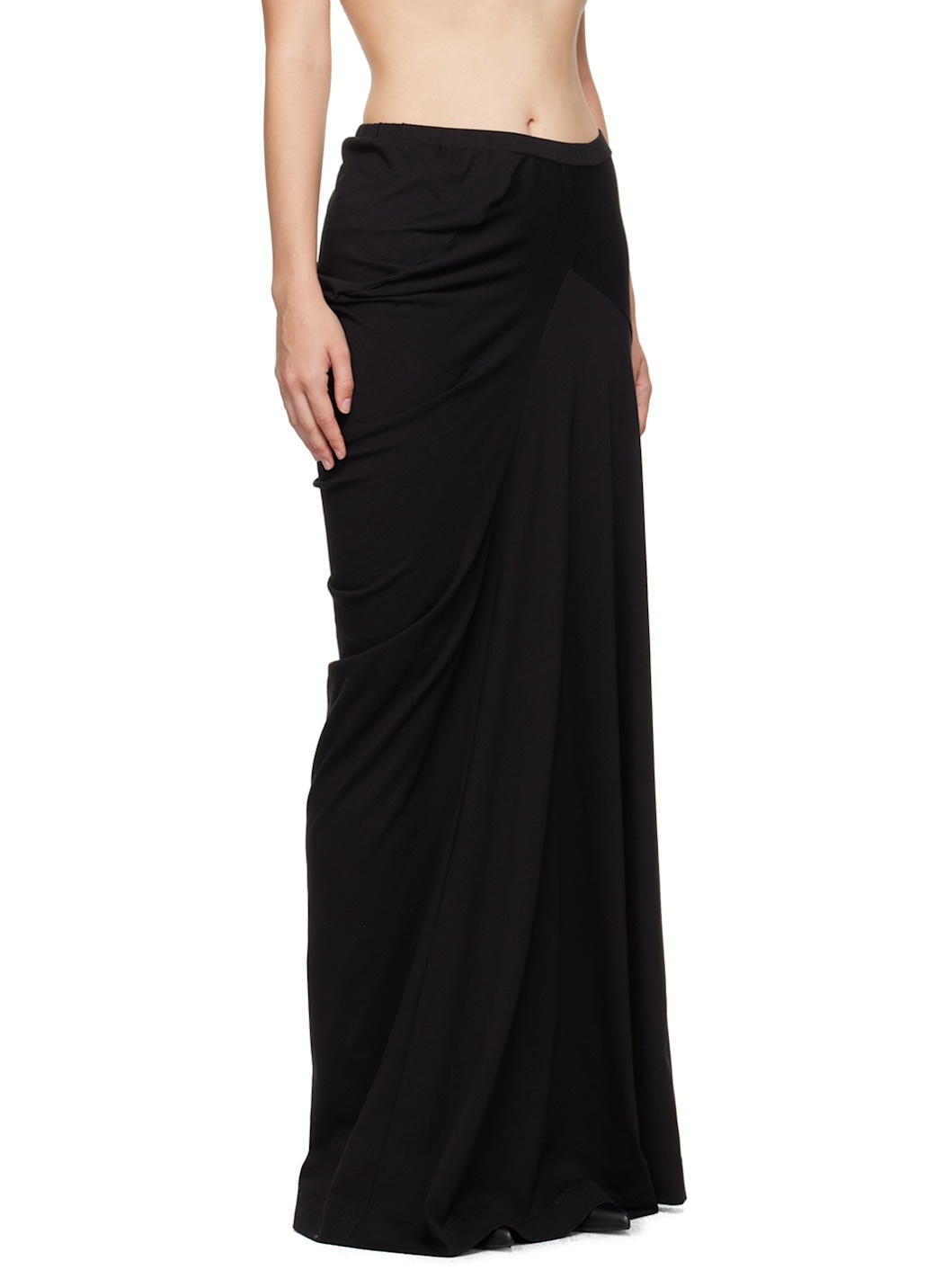 Black Draped Cotton Maxi Skirt - 2